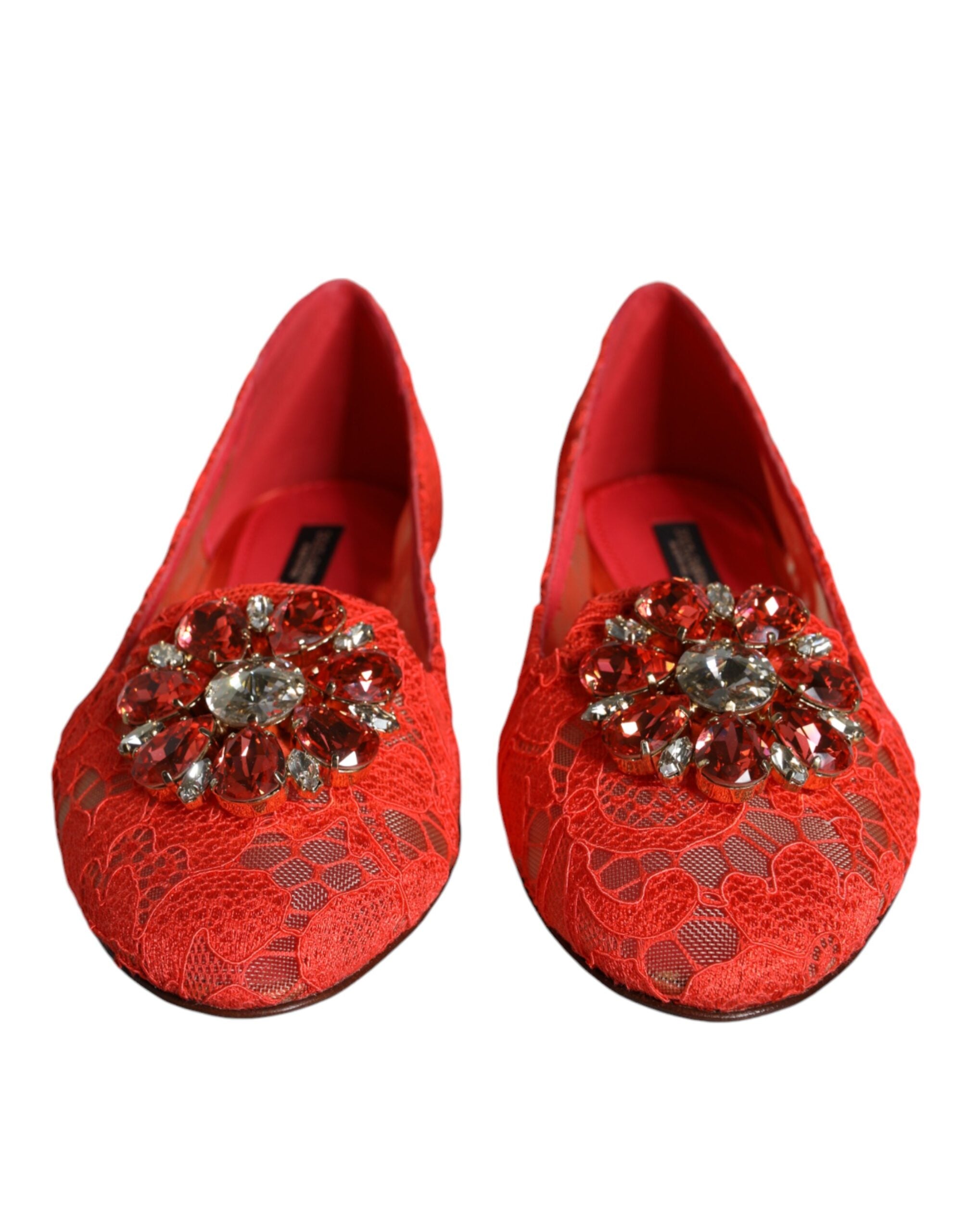 Dolce & Gabbana Coral Lace Crystal Ballet Flats Loafers Shoes Glam Steals