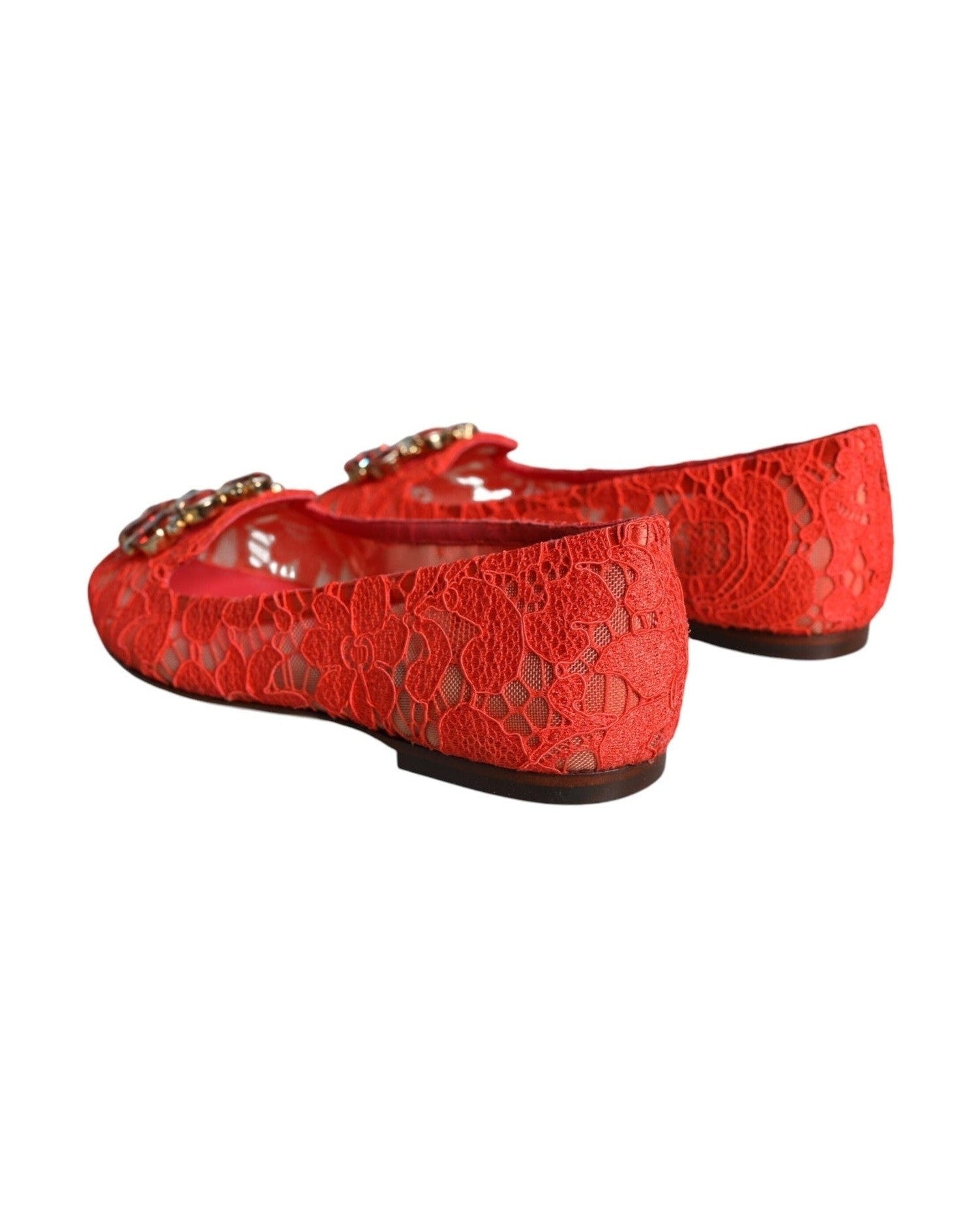 Dolce & Gabbana Coral Lace Crystal Ballet Flats Loafers Shoes Glam Steals