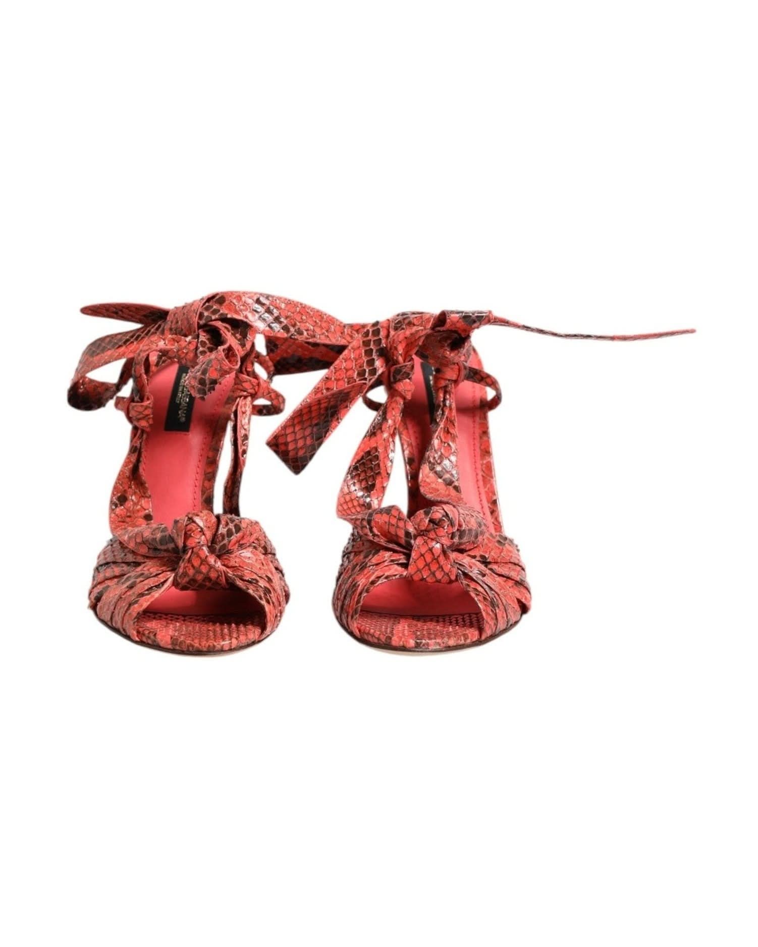 Dolce & Gabbana Coral Leather Python Heels Sandals Shoes Heels