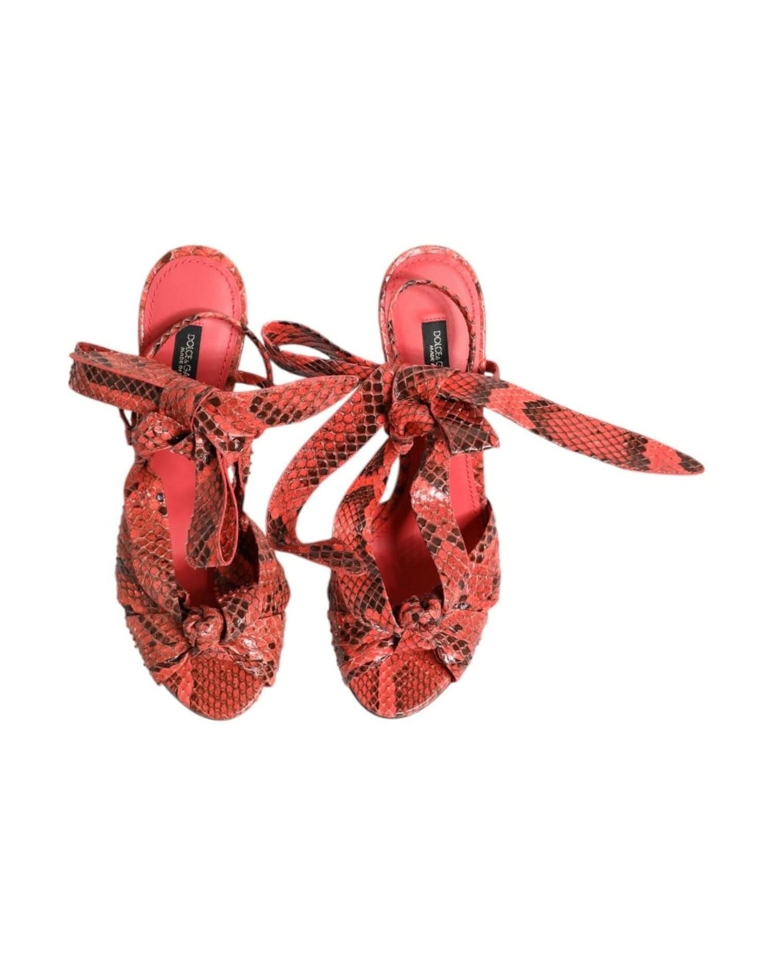 Dolce & Gabbana Coral Leather Python Heels Sandals Shoes Heels