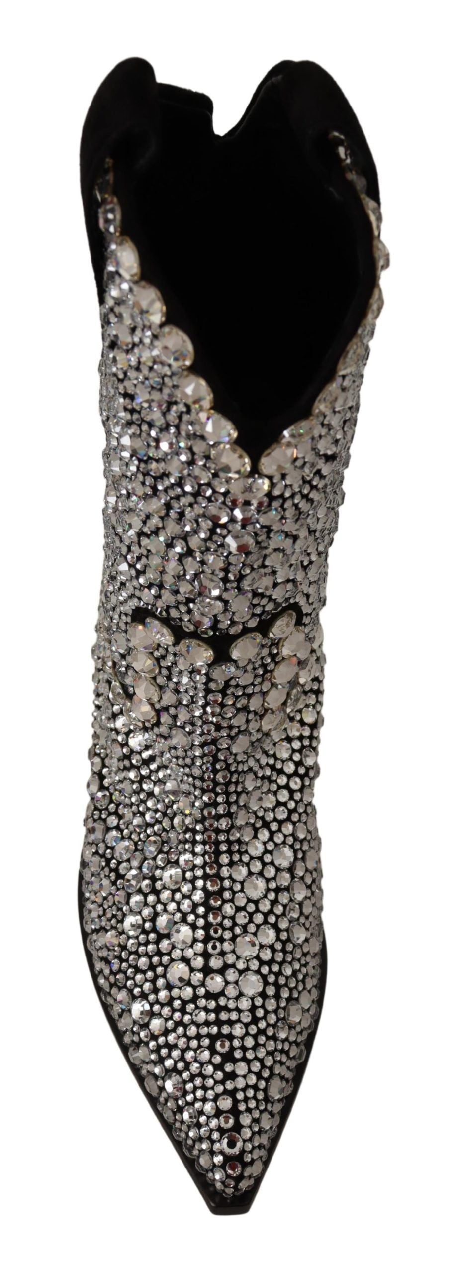 Dolce & Gabbana Crystal-Embellished Suede Black Boots Glam Steals