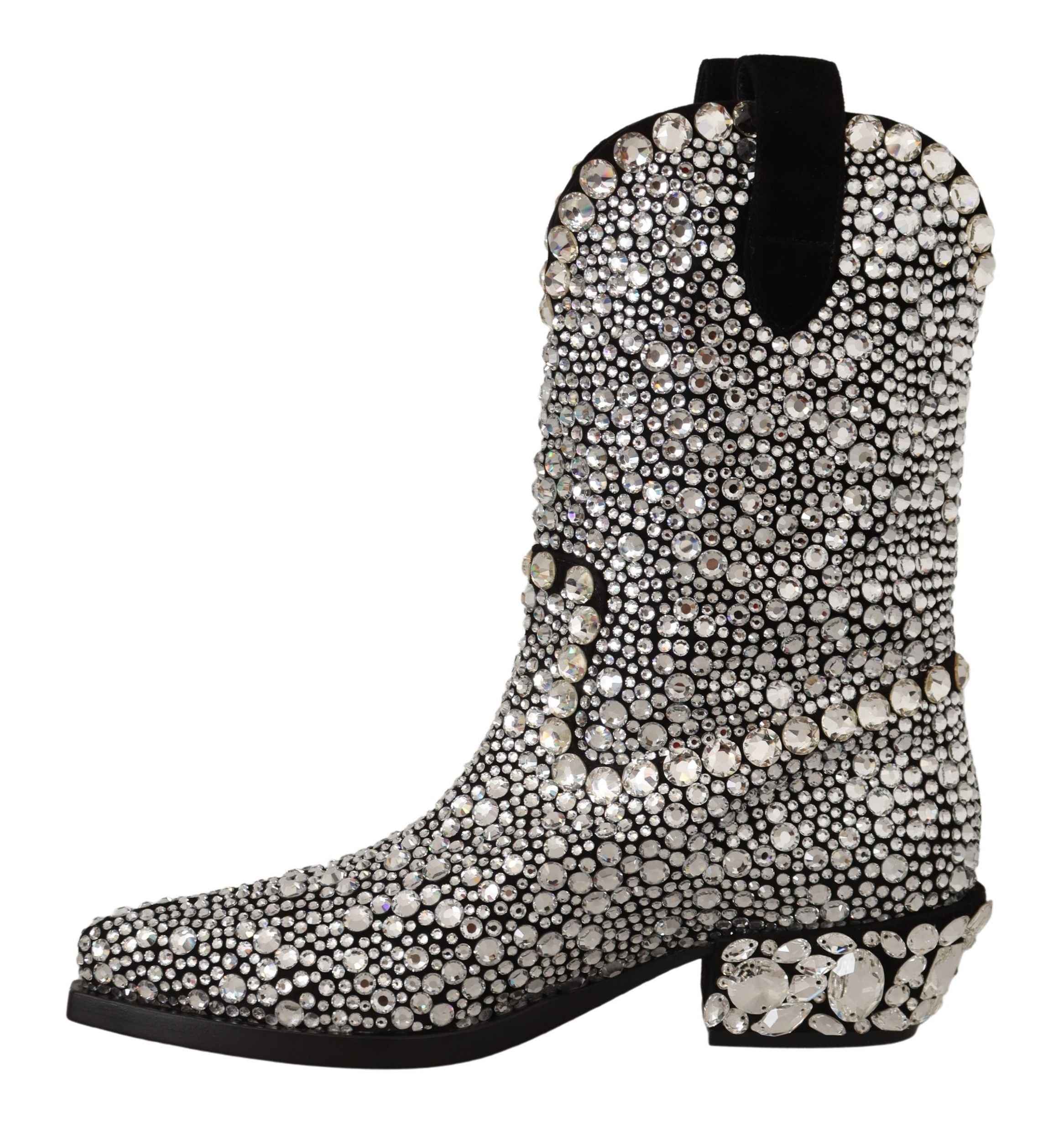 Dolce & Gabbana Crystal-Embellished Suede Black Boots Glam Steals