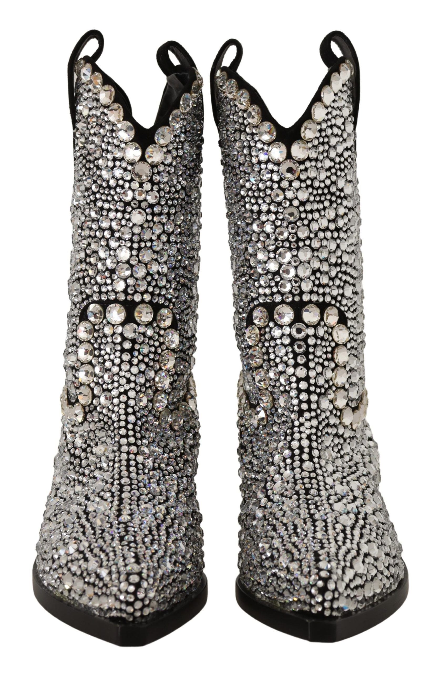 Dolce & Gabbana Crystal-Embellished Suede Black Boots Glam Steals