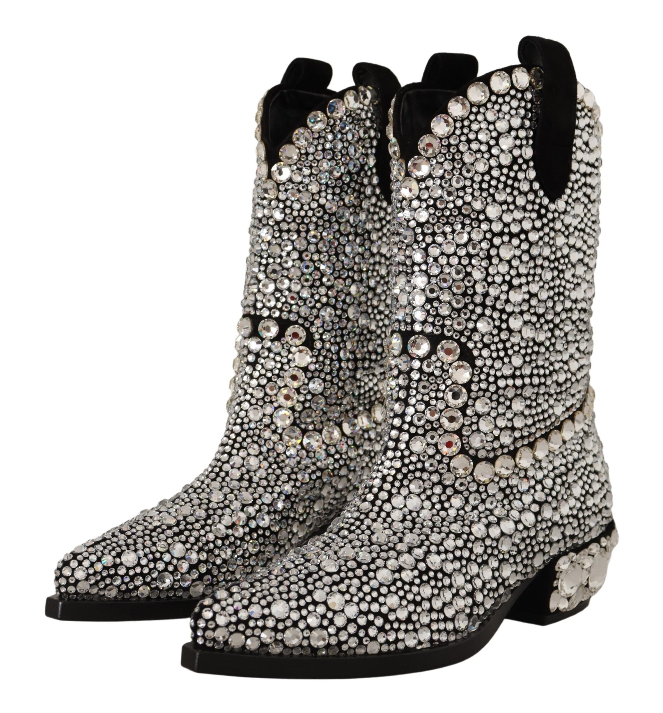 Dolce & Gabbana Crystal-Embellished Suede Black Boots Glam Steals