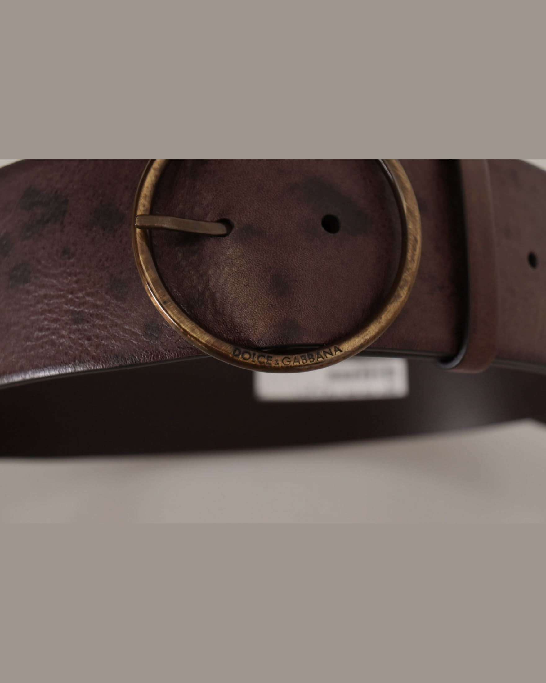 Dolce & Gabbana Dark Brown Leather Wide Calf Logo Round Buckle Belt Belts