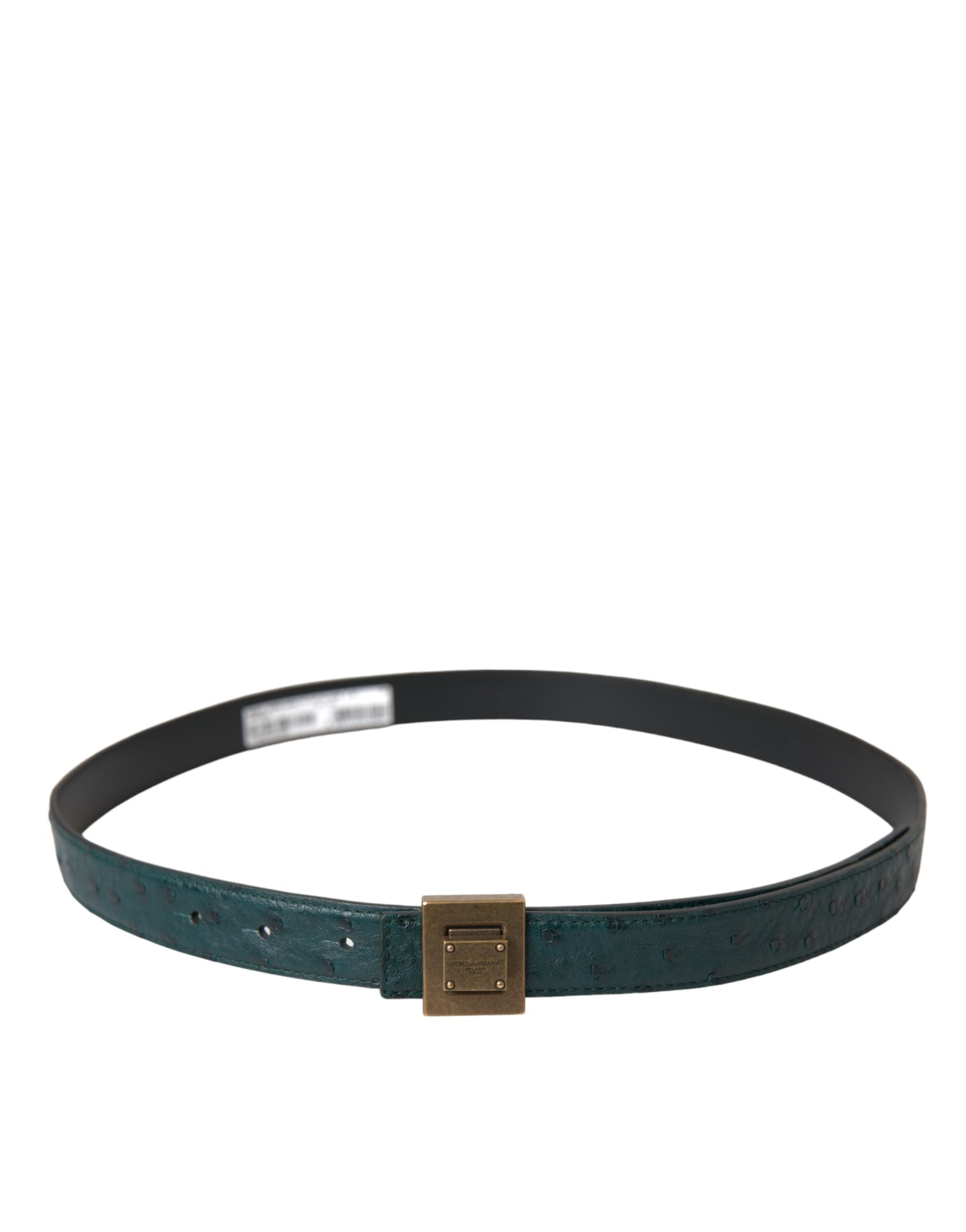 Dolce & Gabbana Dark Green Leather Square Metal Buckle Belt Glam Steals