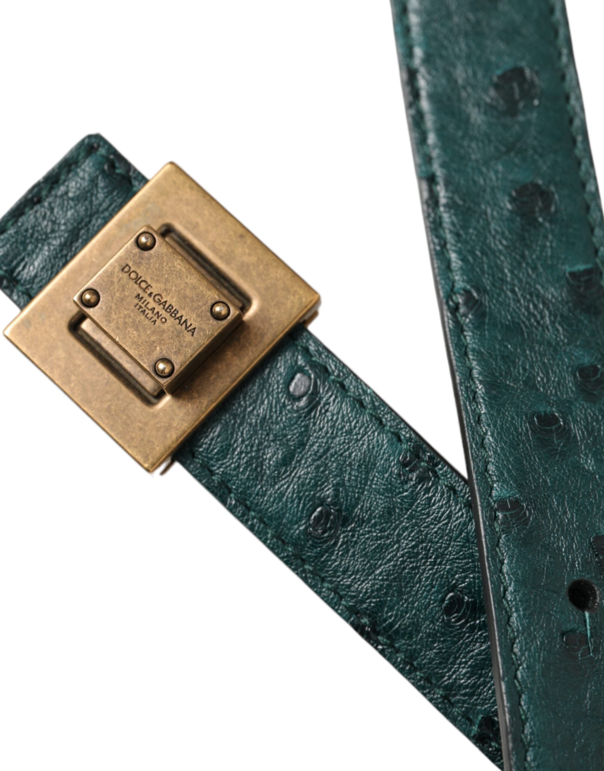 Dolce & Gabbana Dark Green Leather Square Metal Buckle Belt Glam Steals
