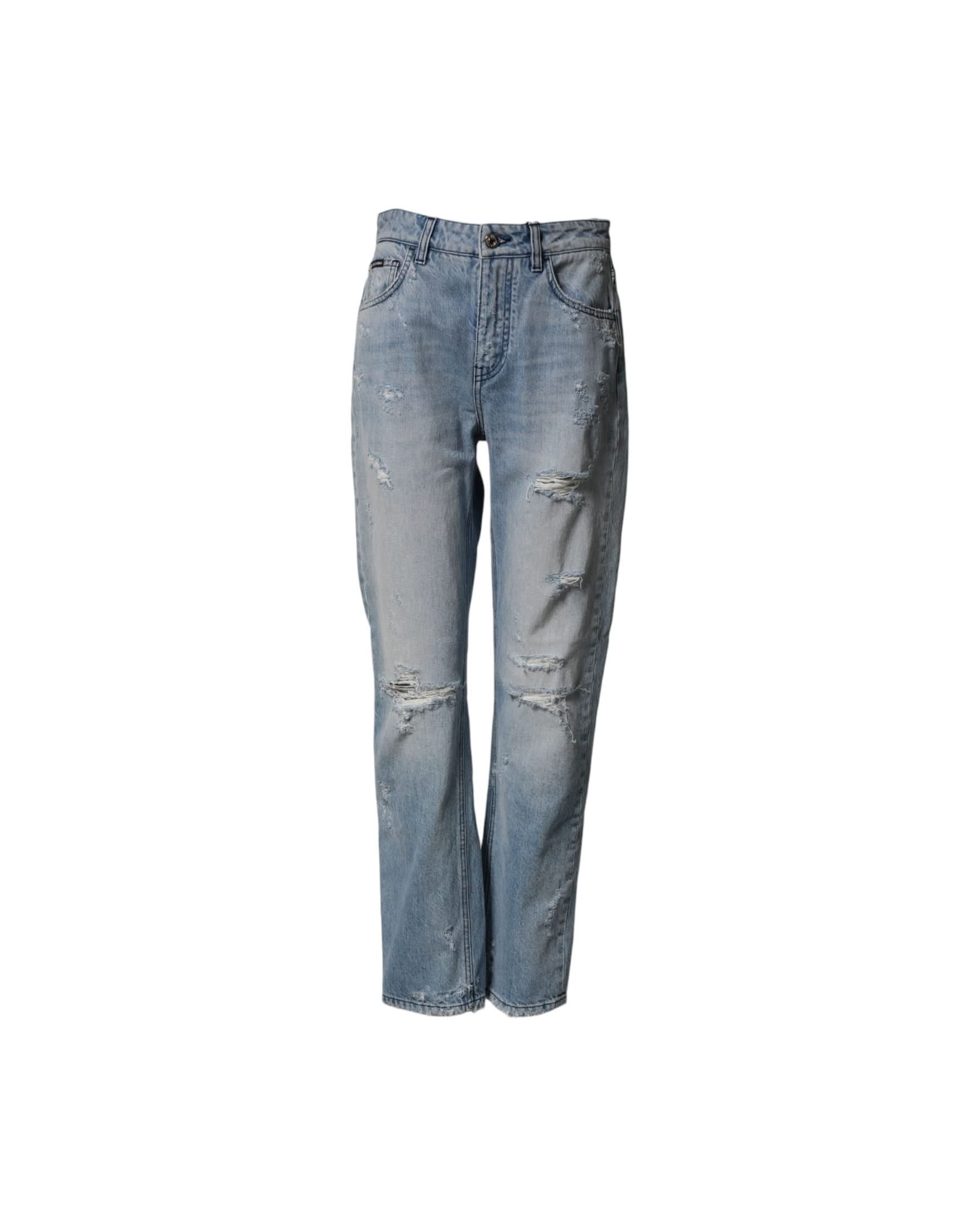 Dolce & Gabbana Denim Lightblue Ripped Washed Boyfriend Jeans Jeans