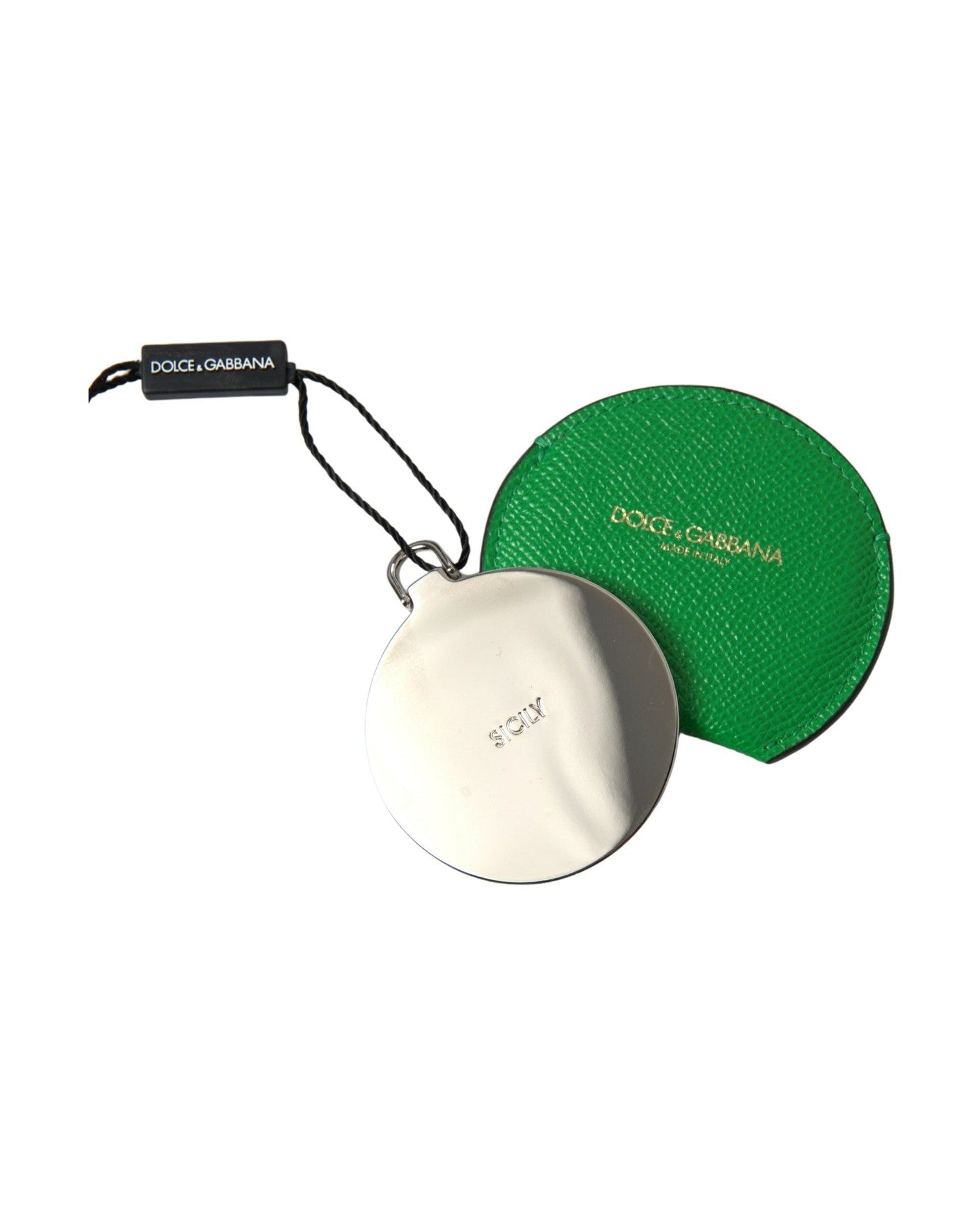 Dolce & Gabbana Elegant Calfskin Leather Mirror Holder Face Mirrors