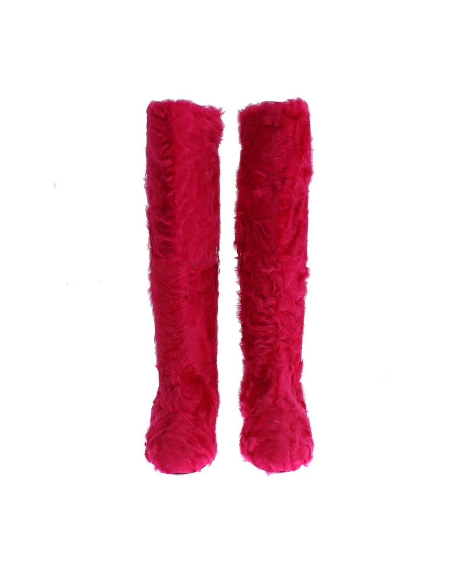 Dolce & Gabbana Pink Elegant Lambskin Fur Boots Boots