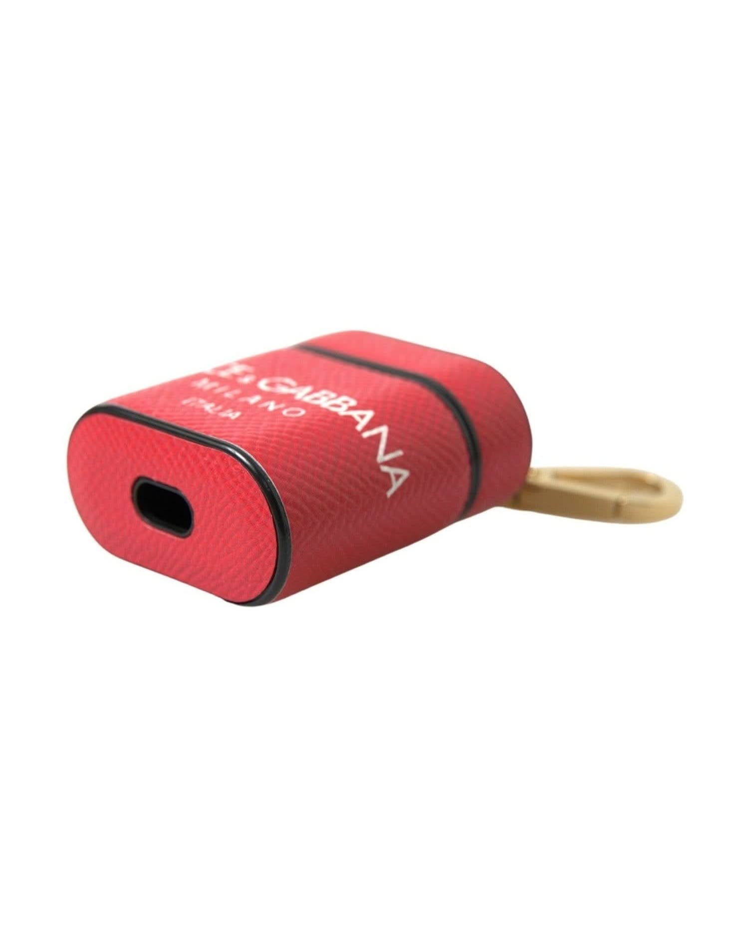 Dolce & Gabbana Red Elegant Leather Airpods Case Headphone & Headset Accessories