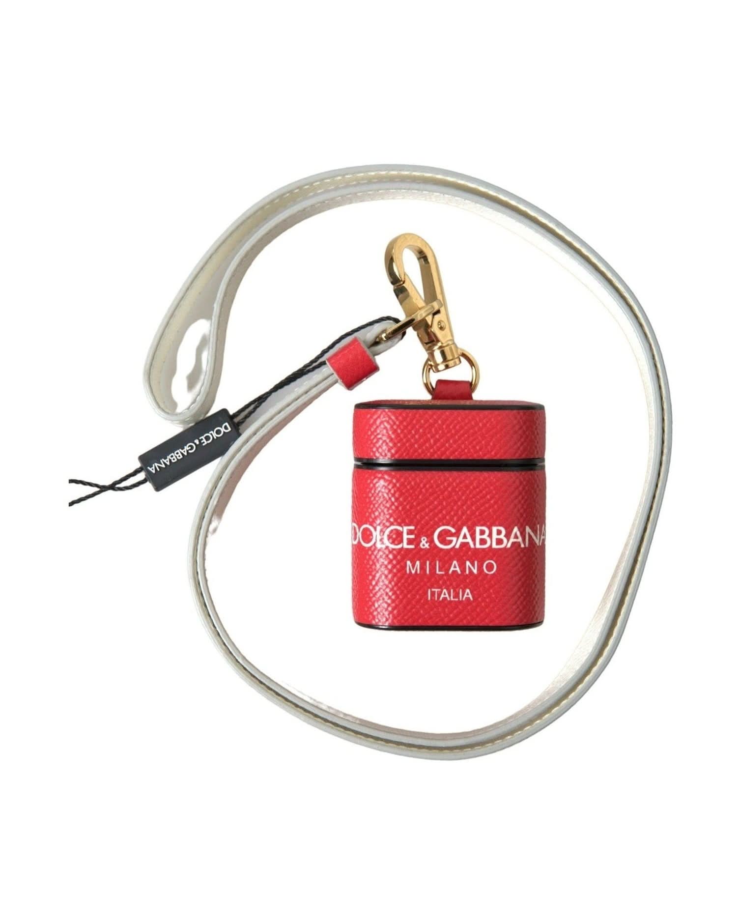 Dolce & Gabbana Red Elegant Leather Airpods Case Headphone & Headset Accessories