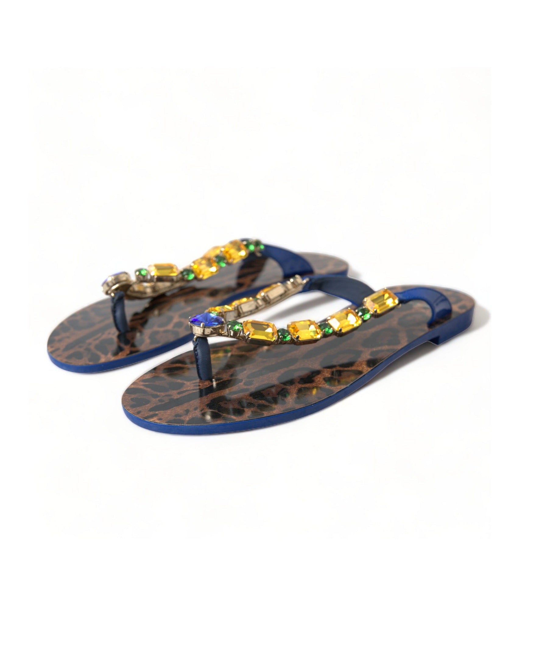 Dolce & Gabbana Elegant Leather Flat Blue Sandals Glam Steals