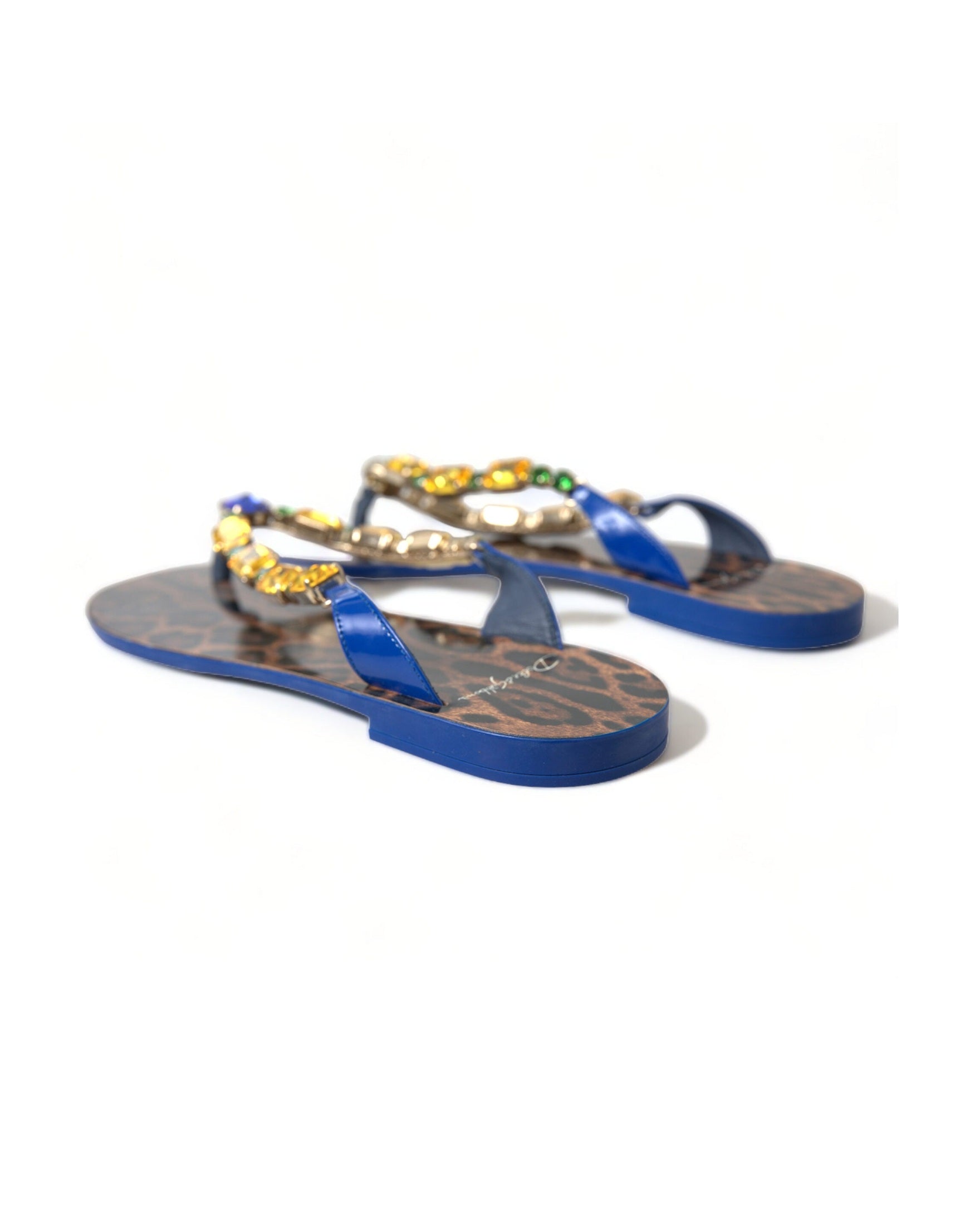 Dolce & Gabbana Elegant Leather Flat Blue Sandals Glam Steals