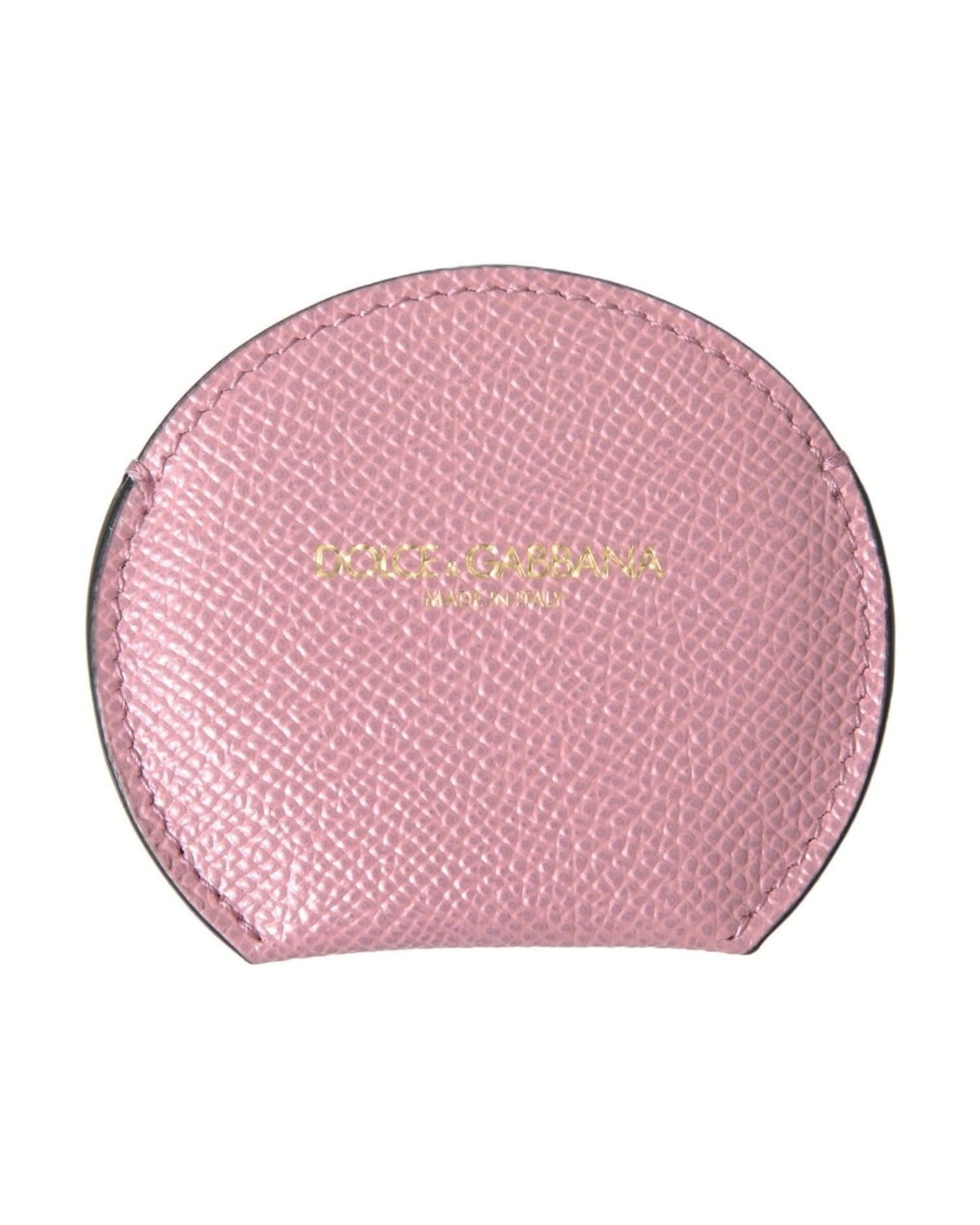 Dolce & Gabbana Pink Elegant Leather Hand Mirror Holder Face Mirrors