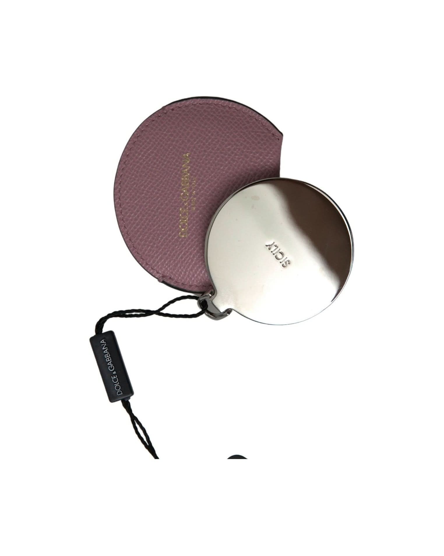 Dolce & Gabbana Pink Elegant Leather Hand Mirror Holder Face Mirrors
