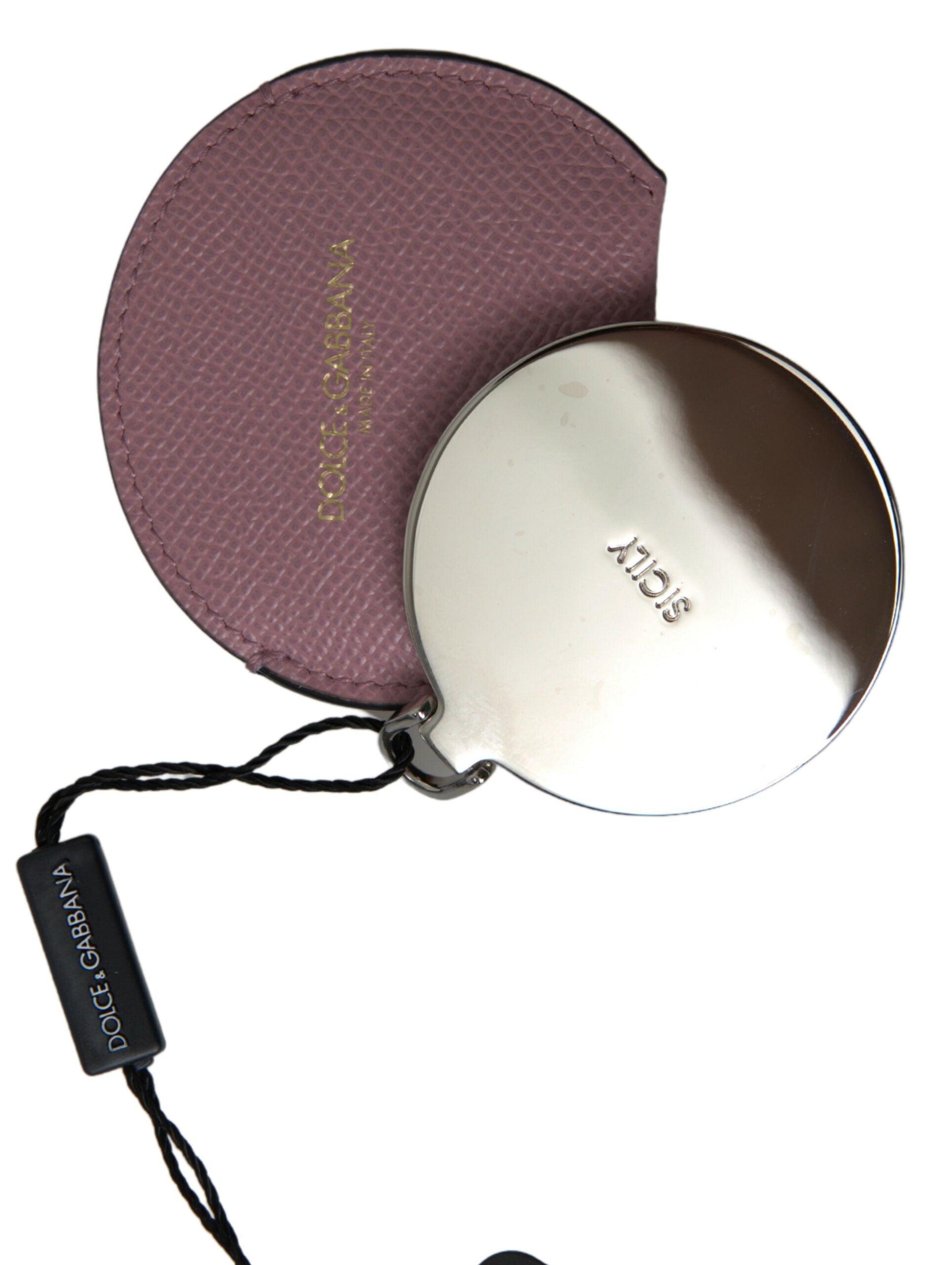 Dolce & Gabbana Elegant Leather Hand Mirror Pink Holder Glam Steals