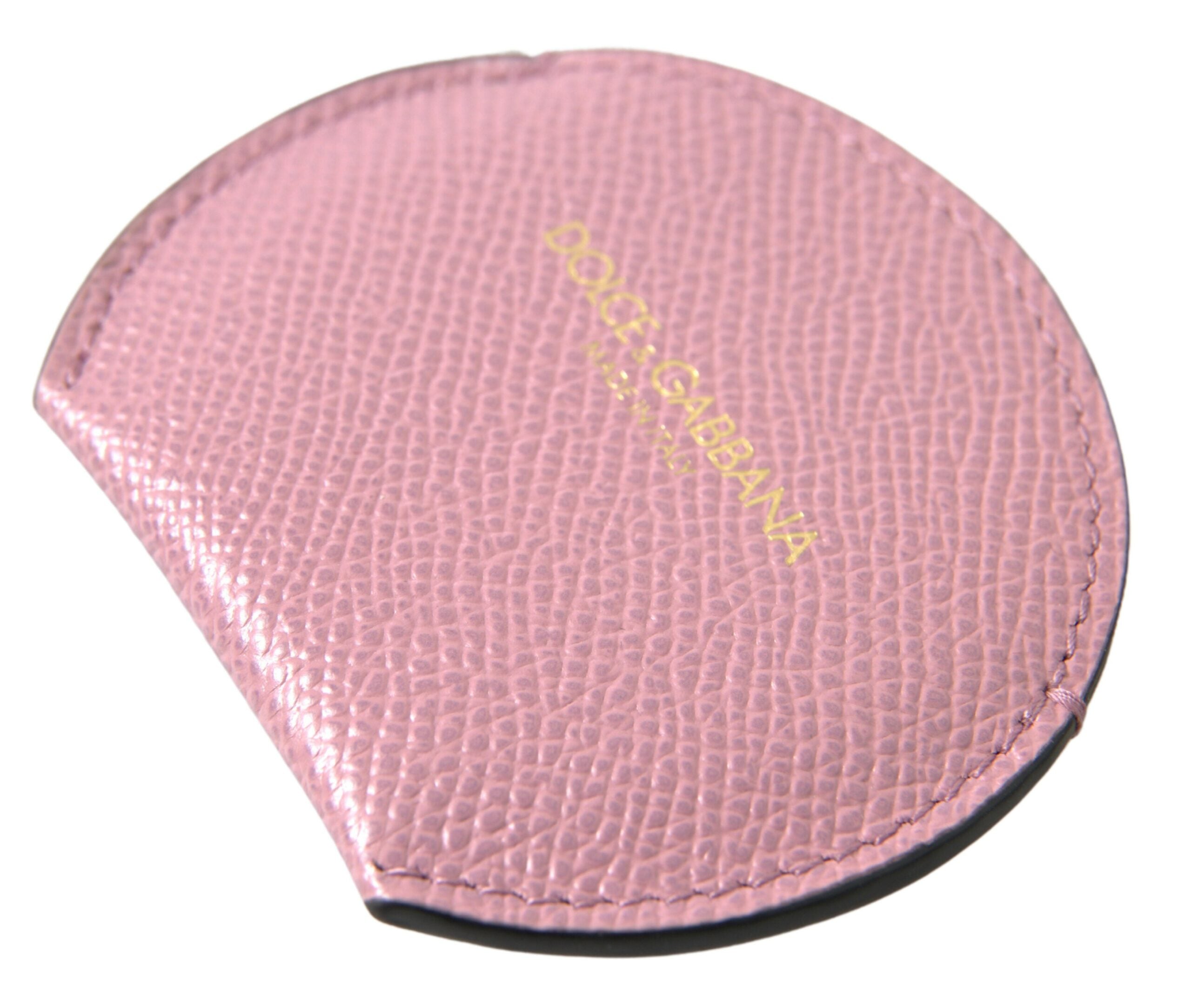 Dolce & Gabbana Elegant Leather Hand Mirror Pink Holder Glam Steals