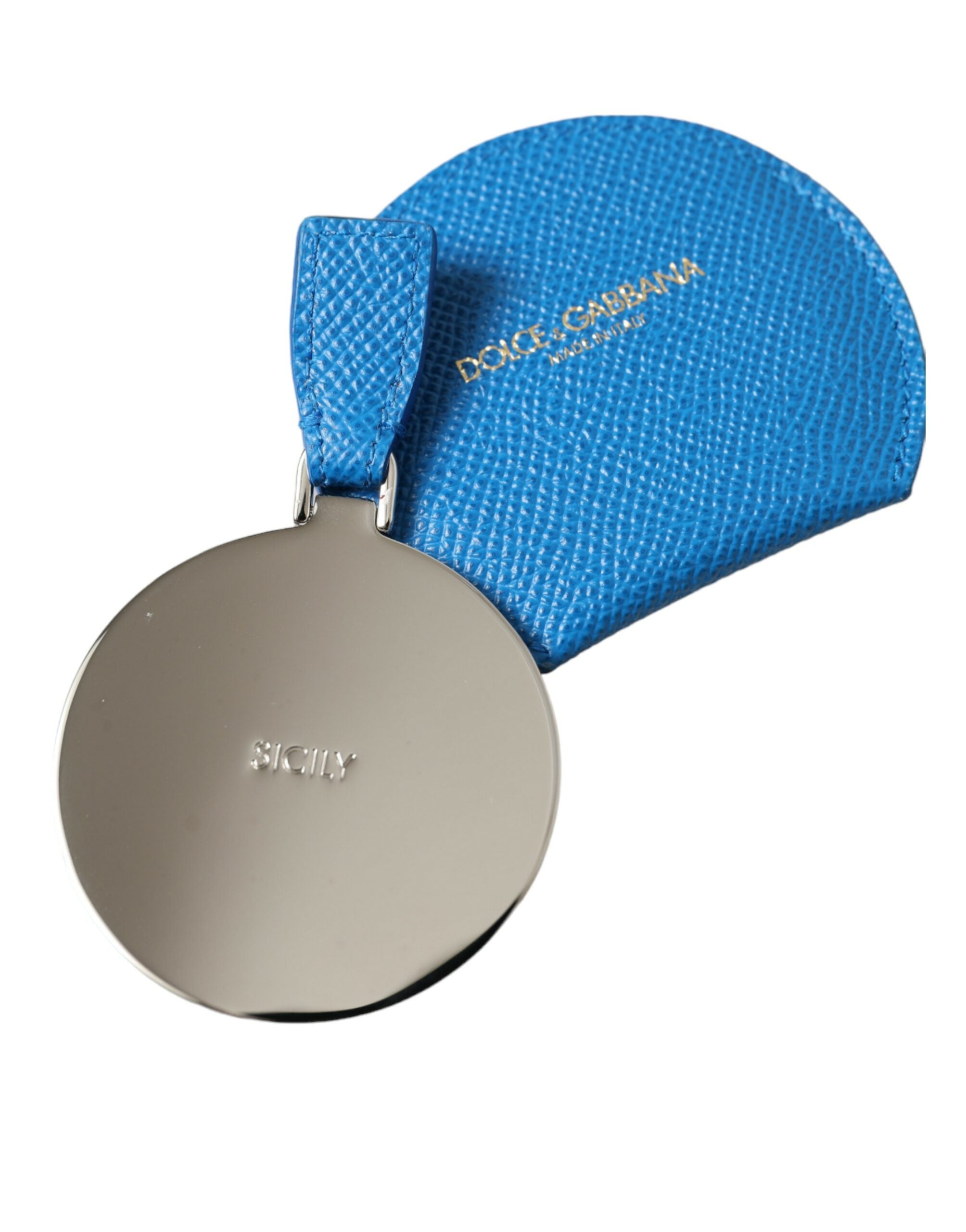 Dolce & Gabbana Elegant Leather Mirror Blue Holder Glam Steals