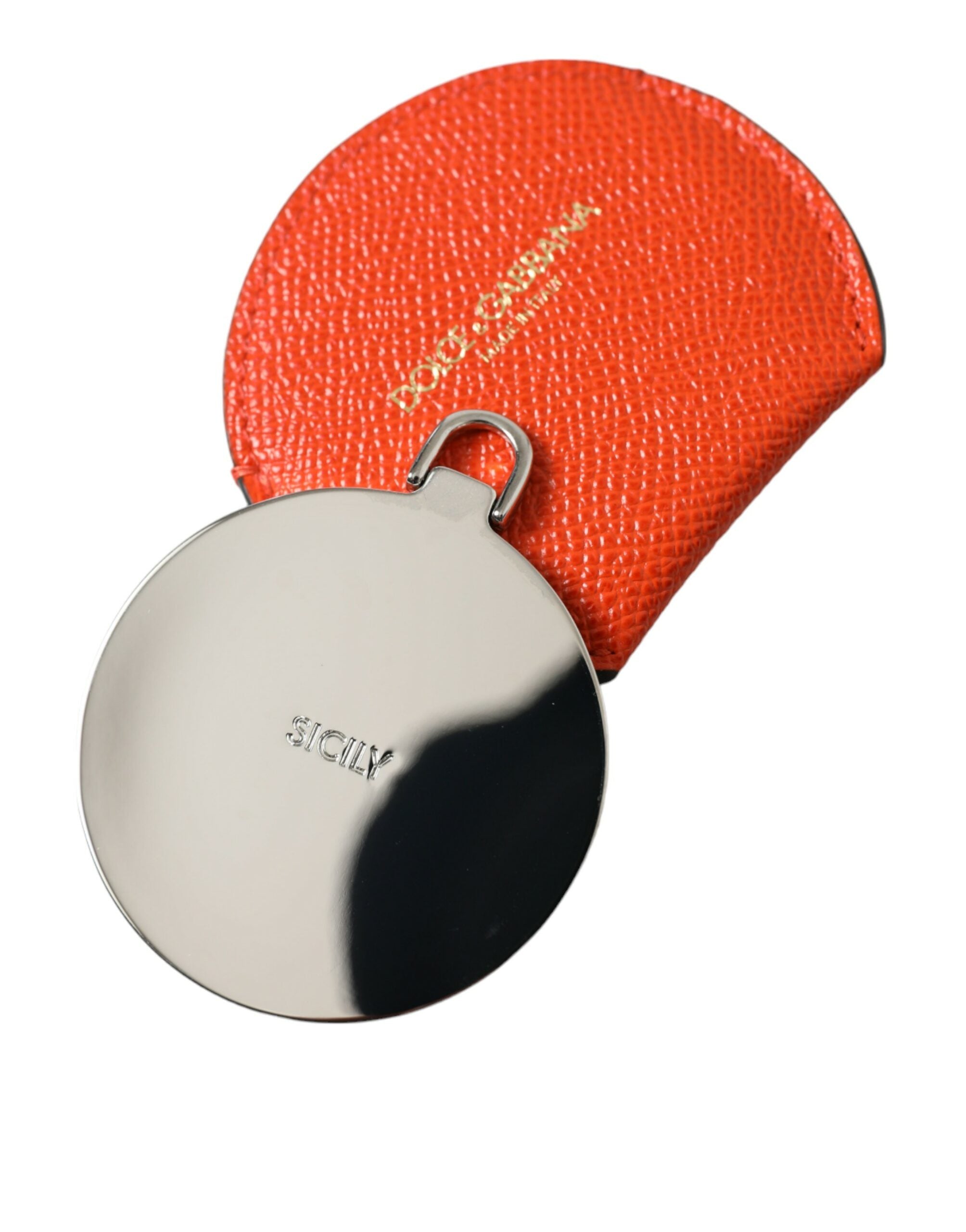 Dolce & Gabbana Elegant Leather Mirror Orange Holder Glam Steals