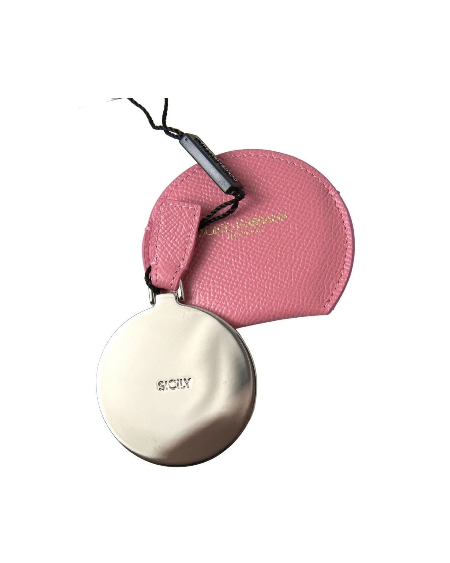 Dolce & Gabbana Pink Elegant Leather Mirror Holder Face Mirrors