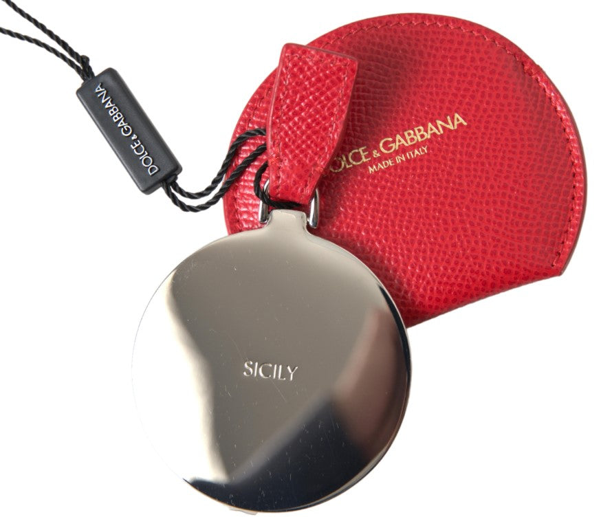 Dolce & Gabbana Elegant Leather Mirror Red Holder Glam Steals