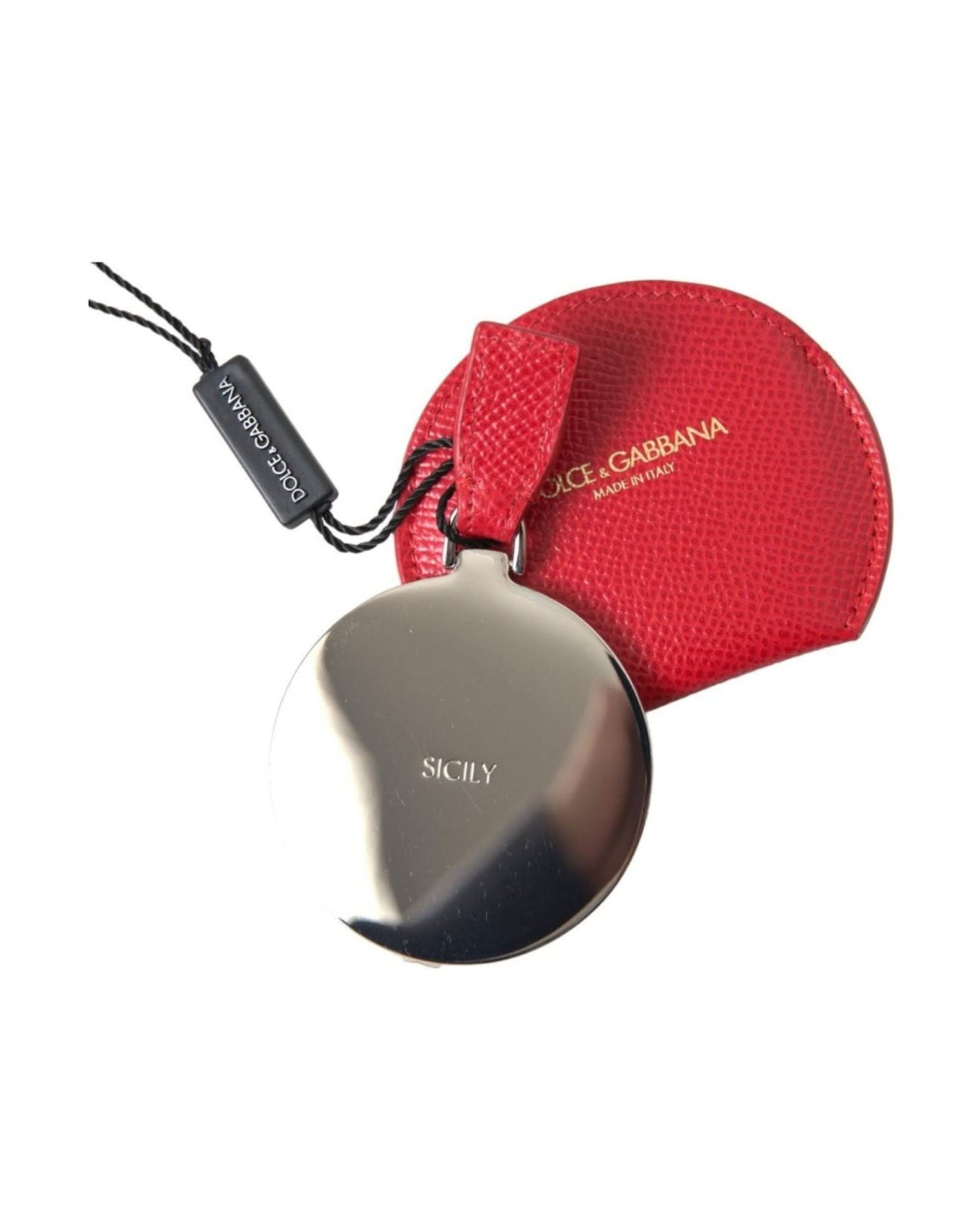 Dolce & Gabbana Red Elegant Leather Mirror Holder Face Mirrors