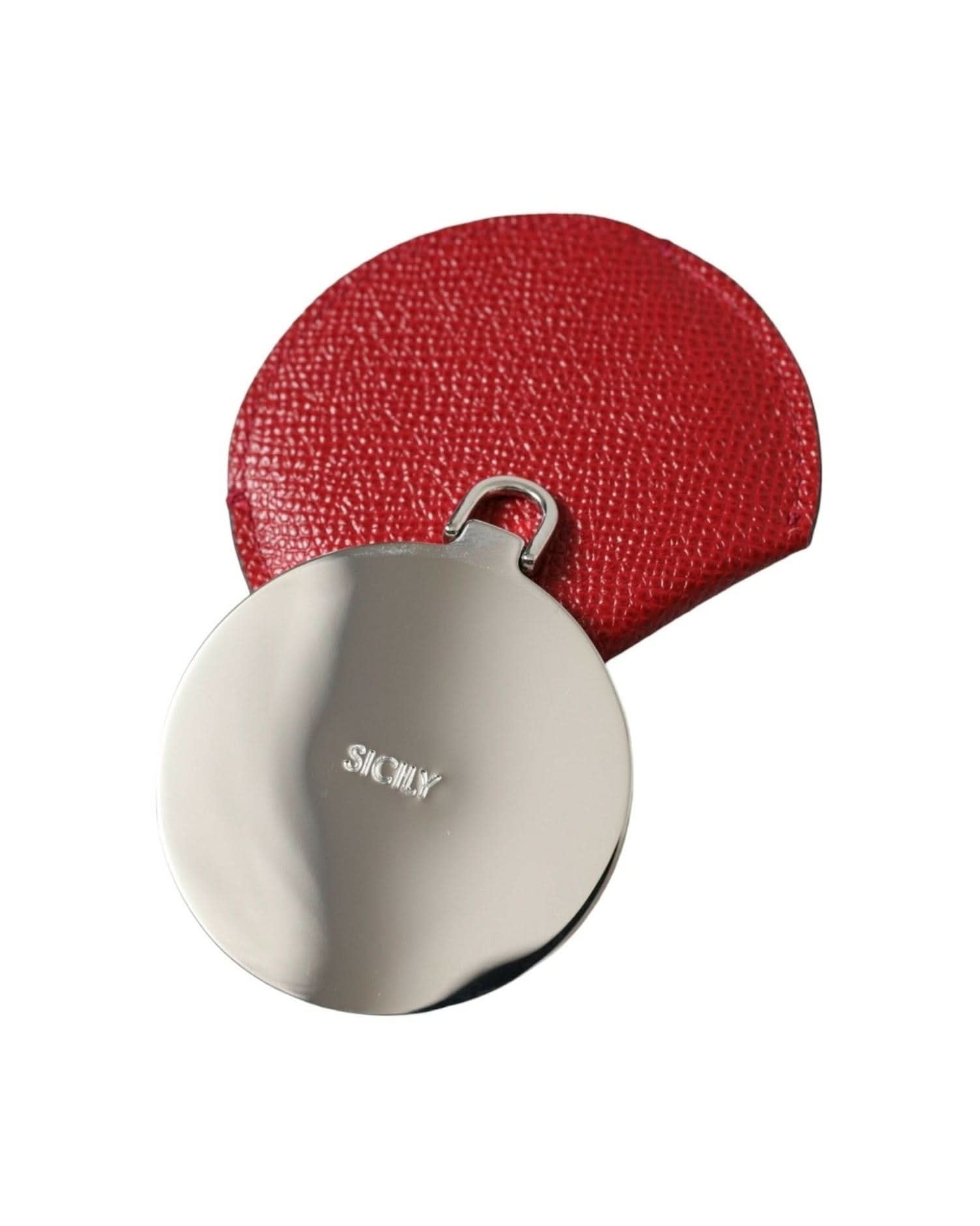 Dolce & Gabbana Red Elegant Leather Mirror Holder Face Mirrors
