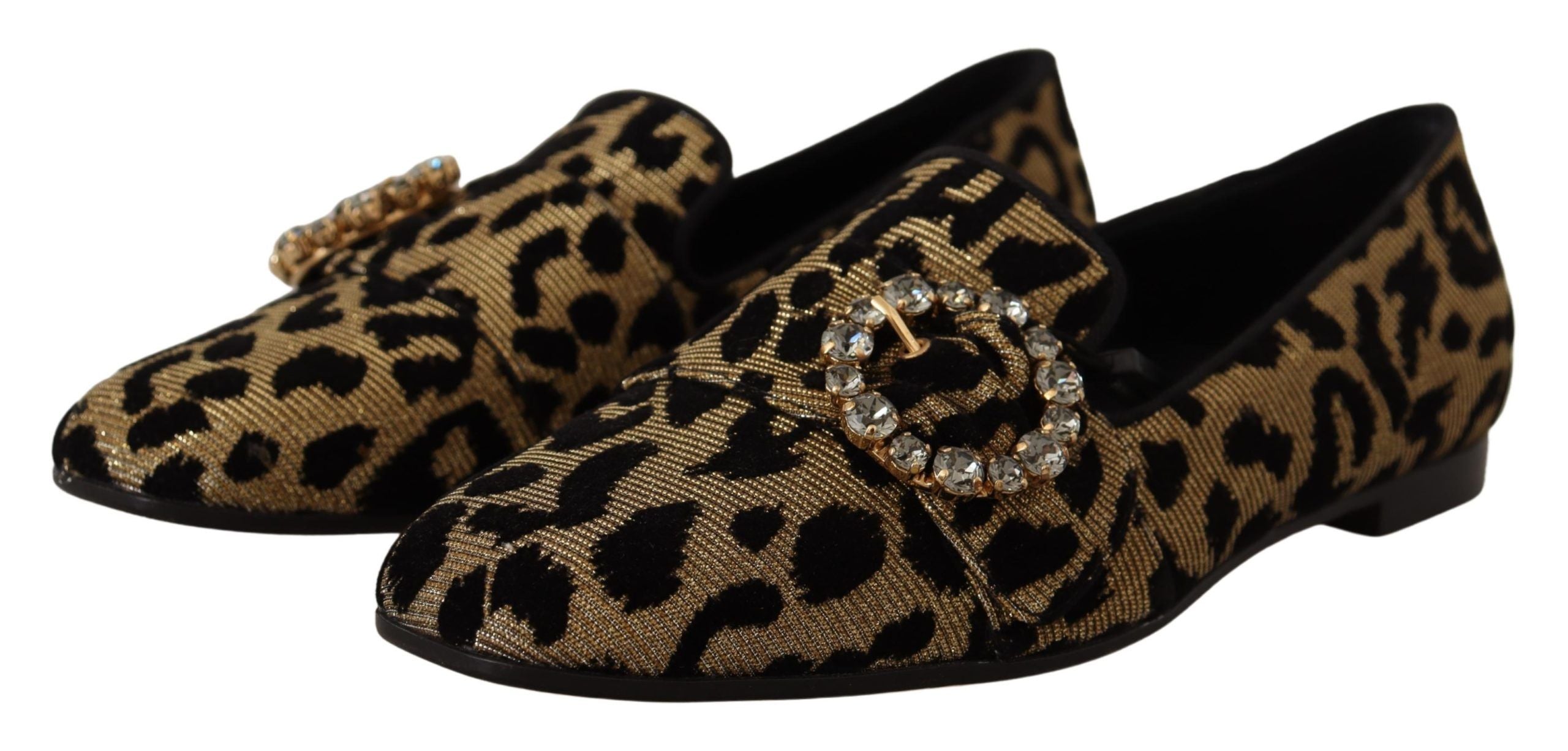 Dolce & Gabbana Elegant Leopard Crystal Gem Loafers Glam Steals
