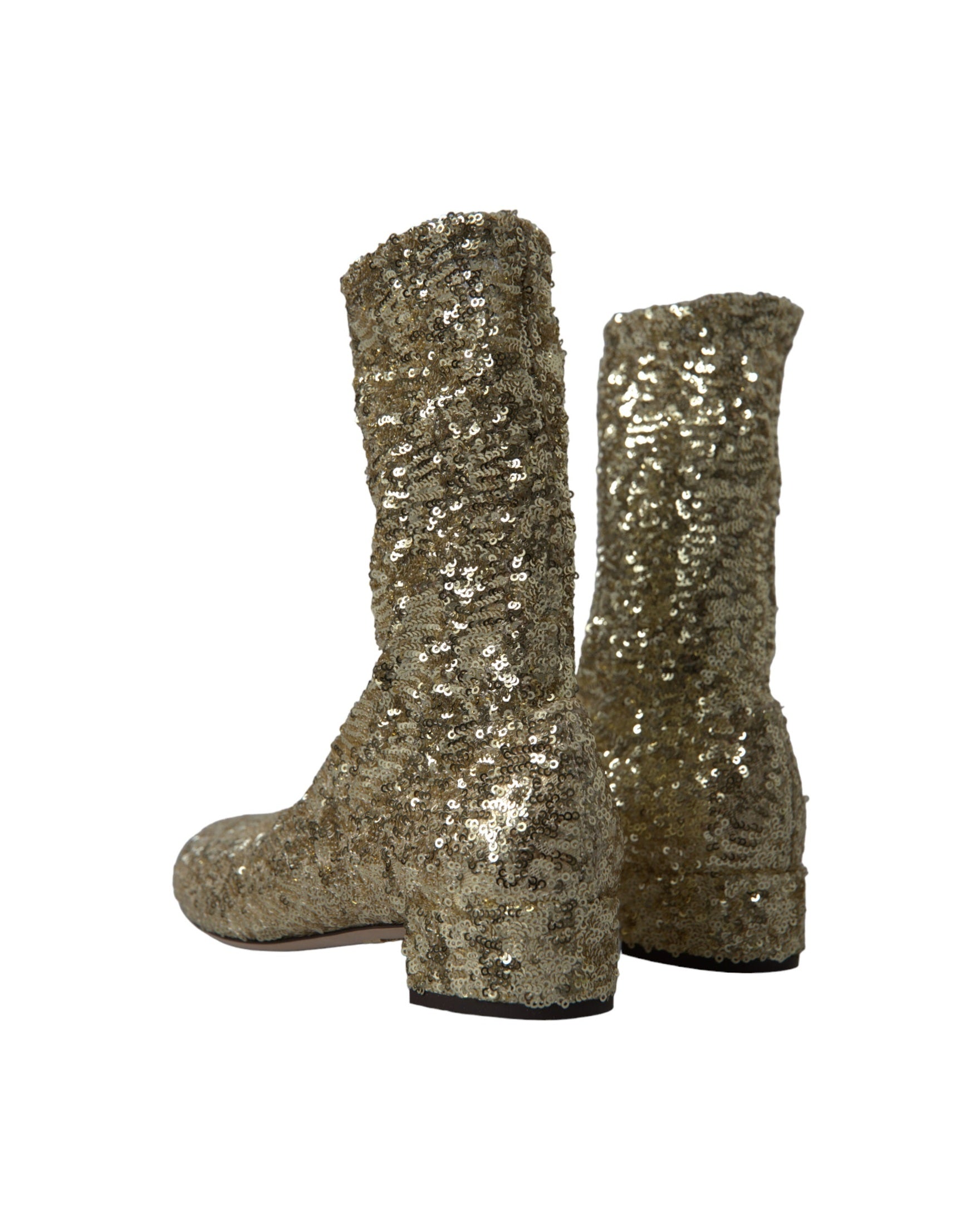 Dolce & Gabbana Elegant Mid Calf Boots Exclusive Gold Design Glam Steals