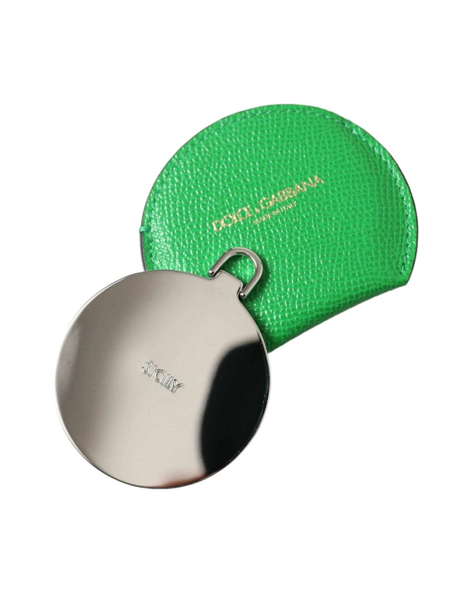Dolce & Gabbana Emerald Leather Hand Mirror Holder Face Mirrors