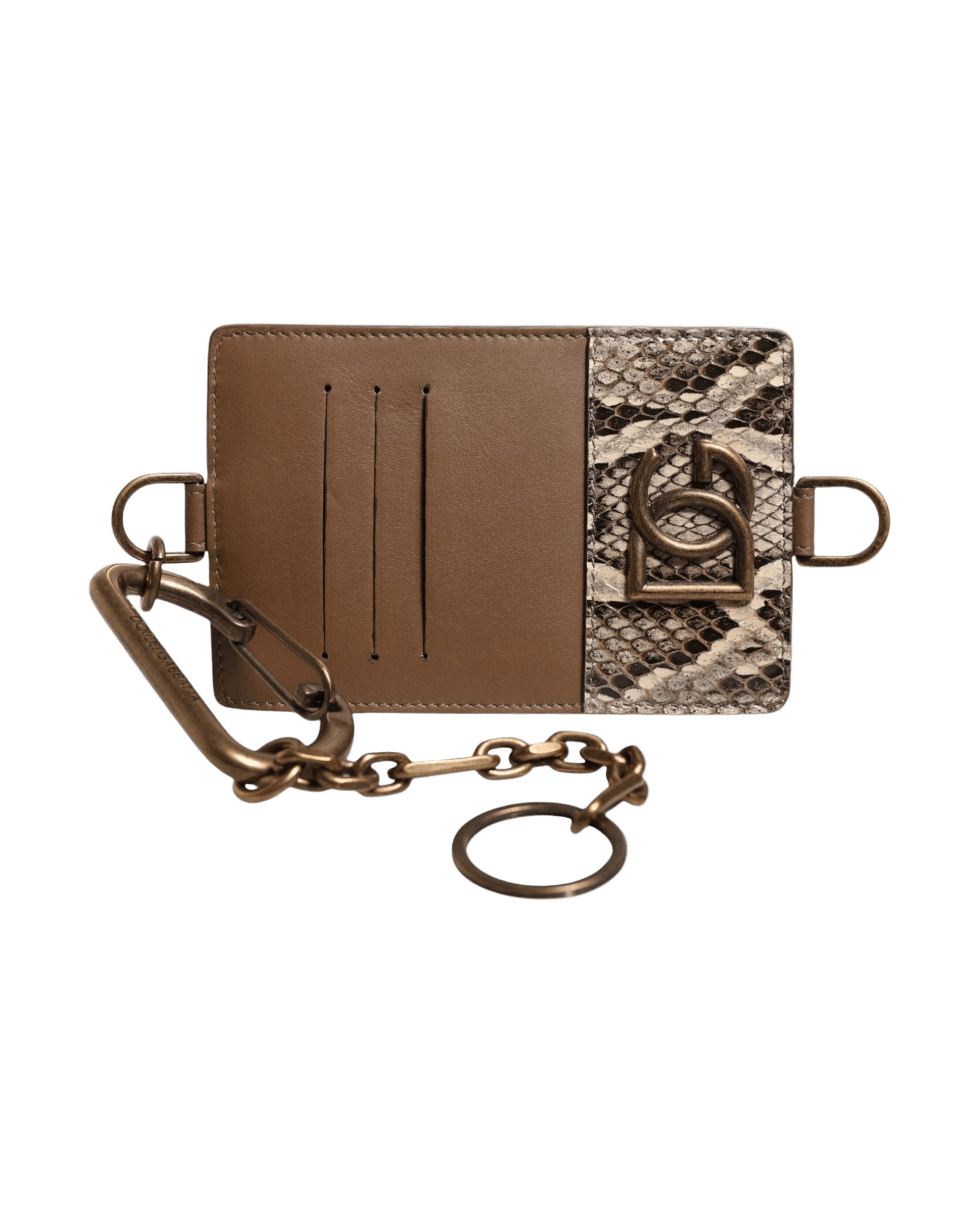 Dolce & Gabbana Exotic Leather Card Holder Dg Logo Plaque Brown Wallet Glam Steals