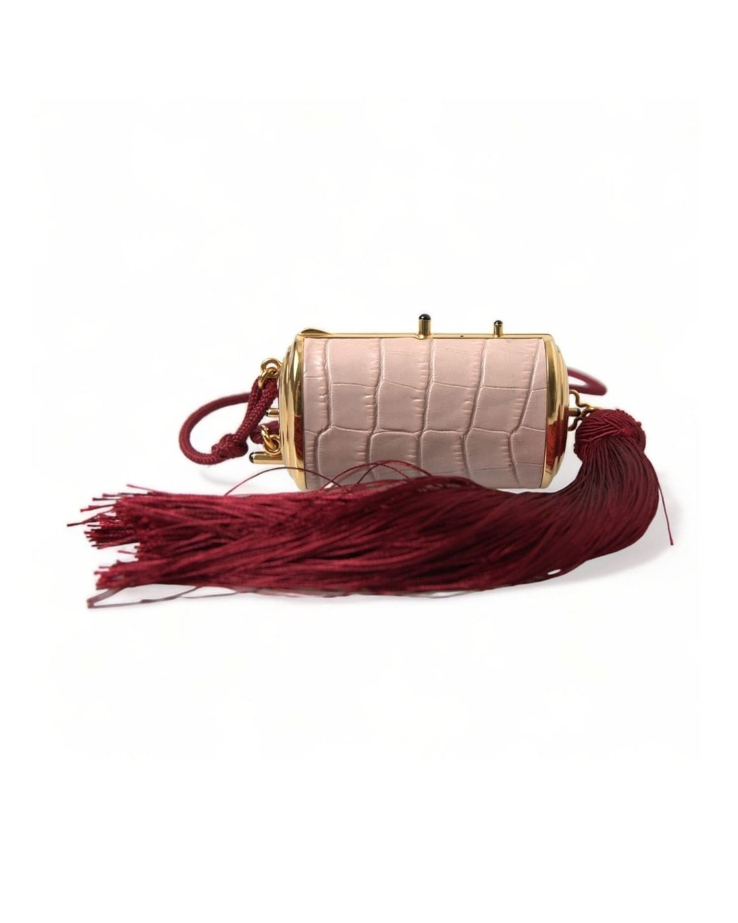Dolce & Gabbana Pink Exotic Leather Mini Mirror Bag With Tassel Clutch Bags