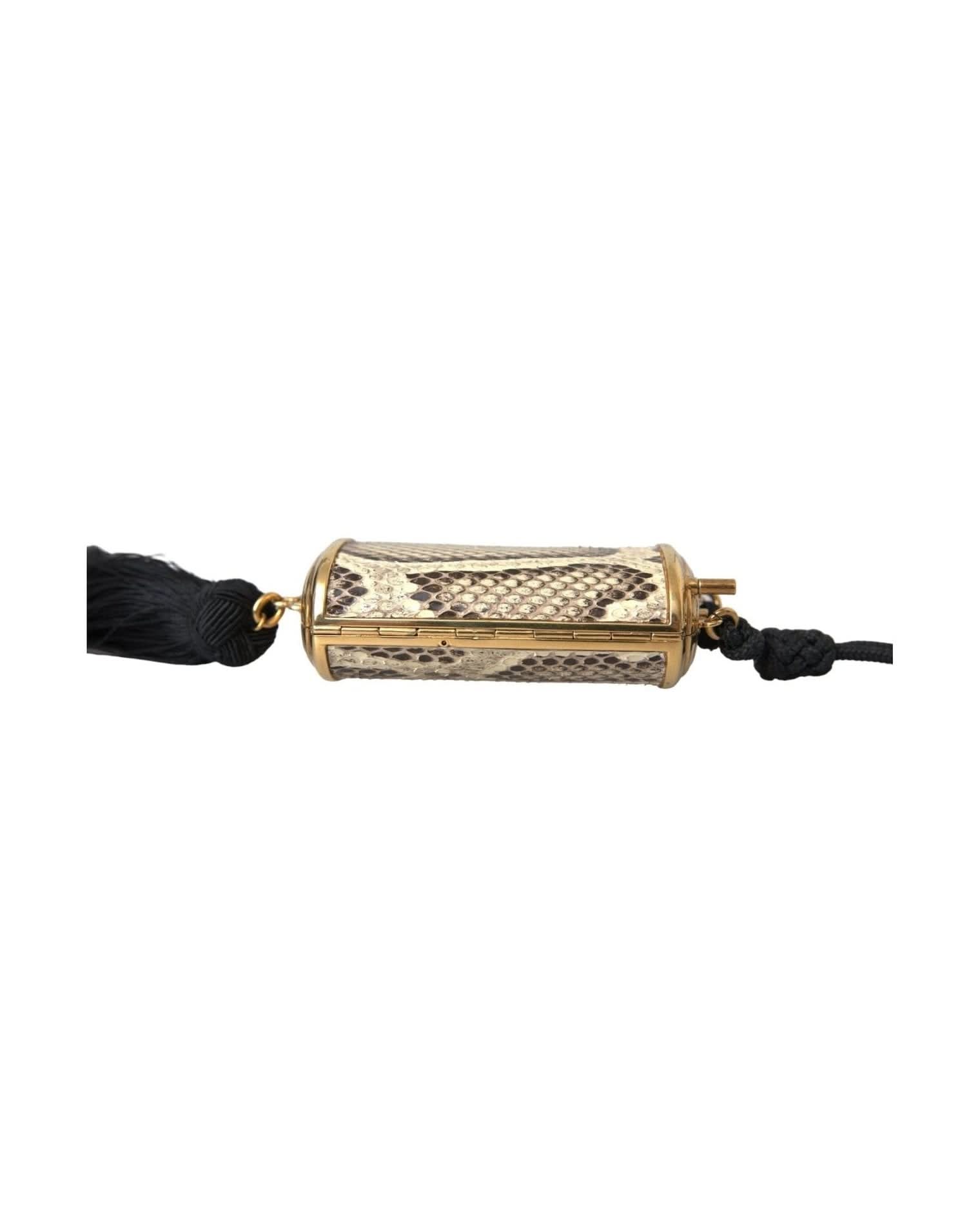 Dolce & Gabbana Beige Exotic Leather Mini Mirror Tassel Make Up Holder Bag Clutch Bags