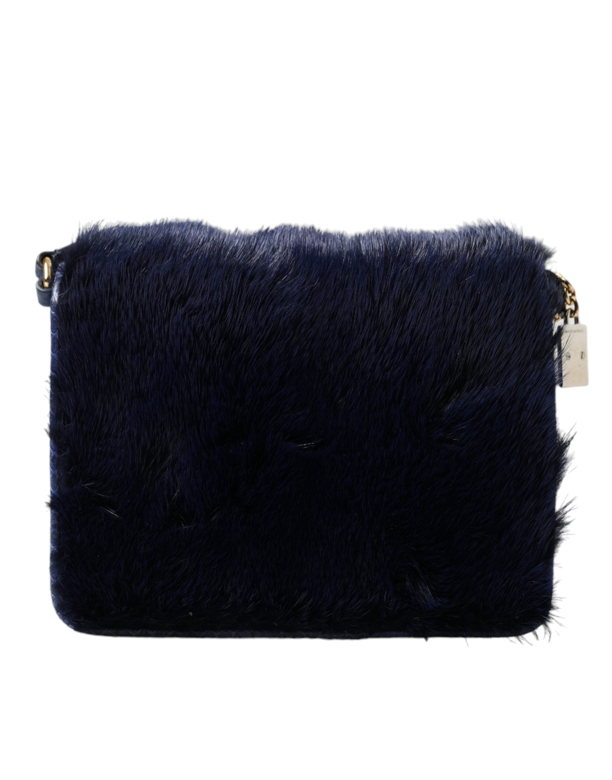 Dolce & Gabbana Exquisite Mink Fur Shoulder Blue Bag Glam Steals