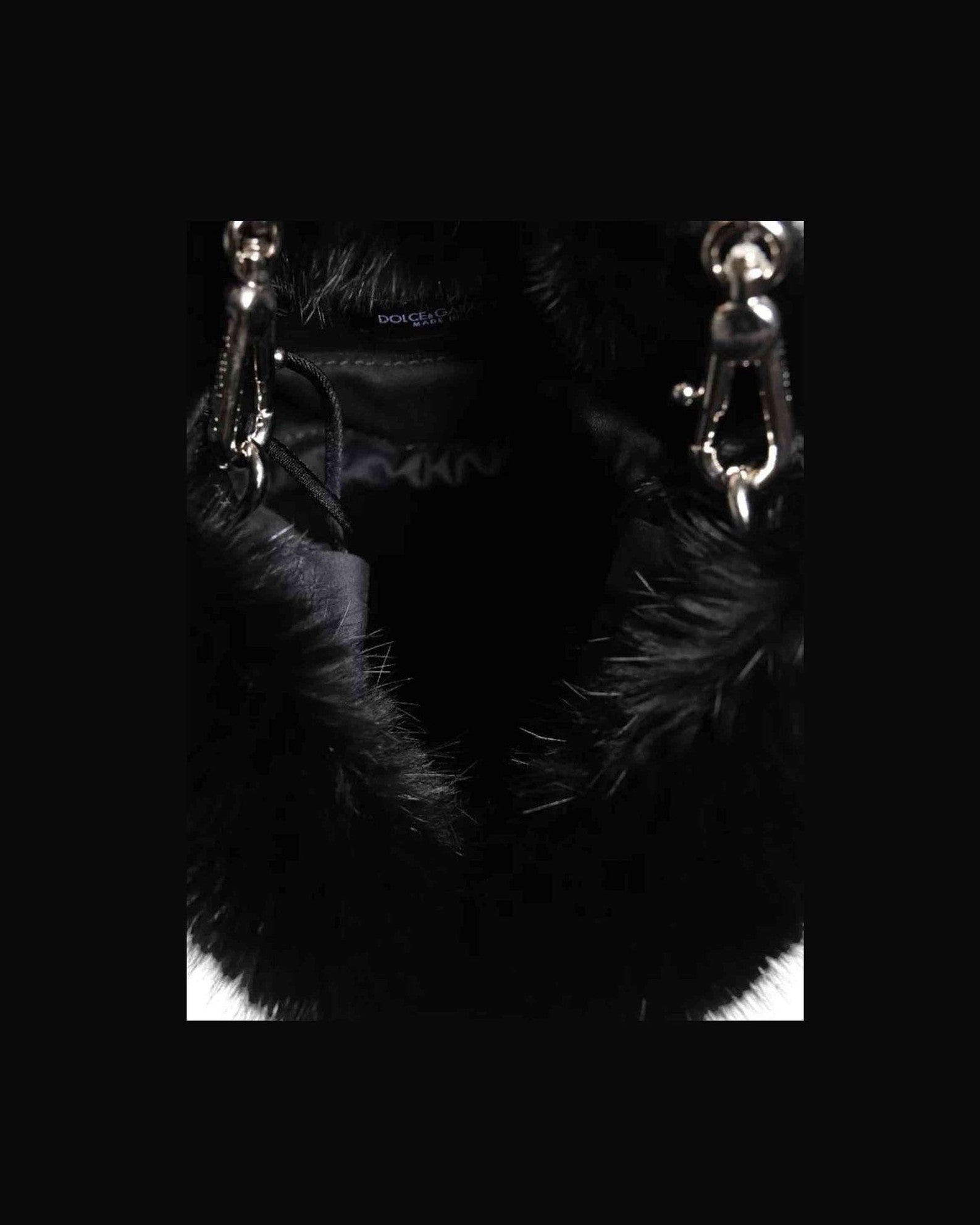 Dolce & Gabbana Faux Fur Chain Crossbody Shoulder Purse Black Silver Bag Glam Steals