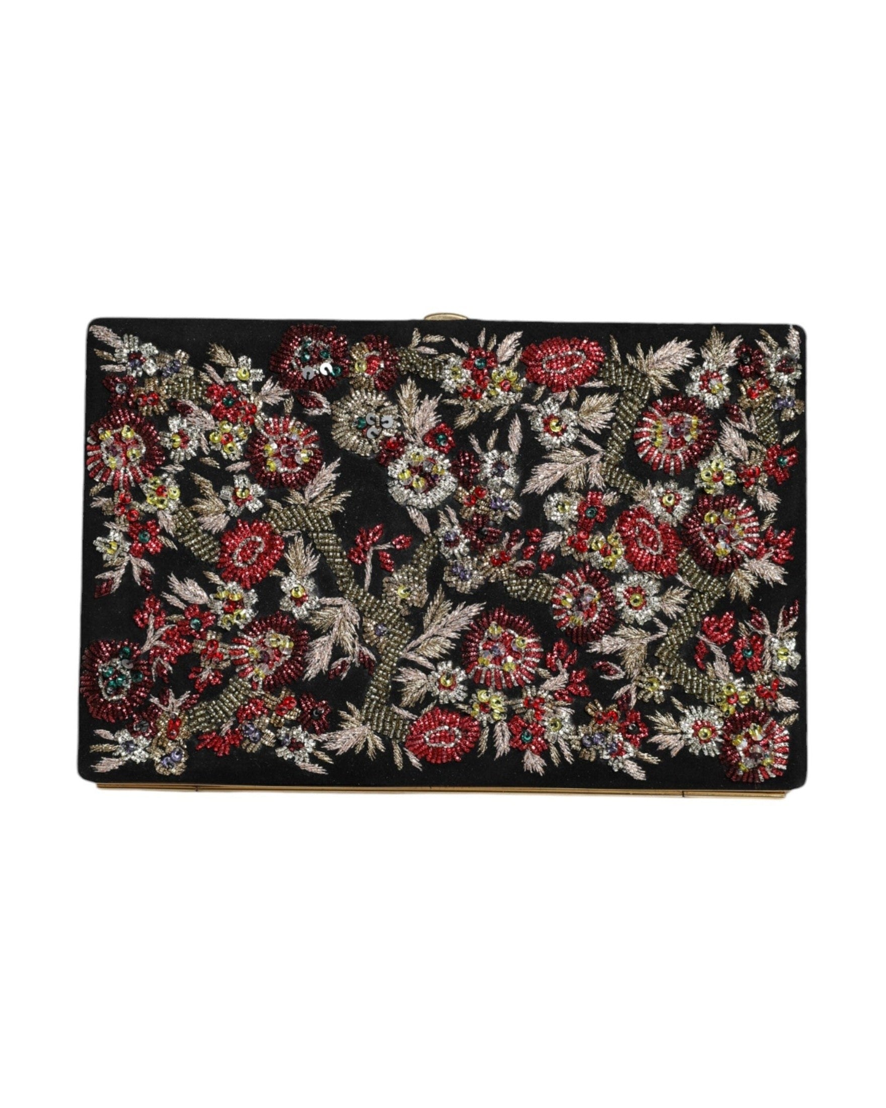 Dolce & Gabbana Floral Frame Clutch Evening Purse Multicolor Gold Bag Glam Steals