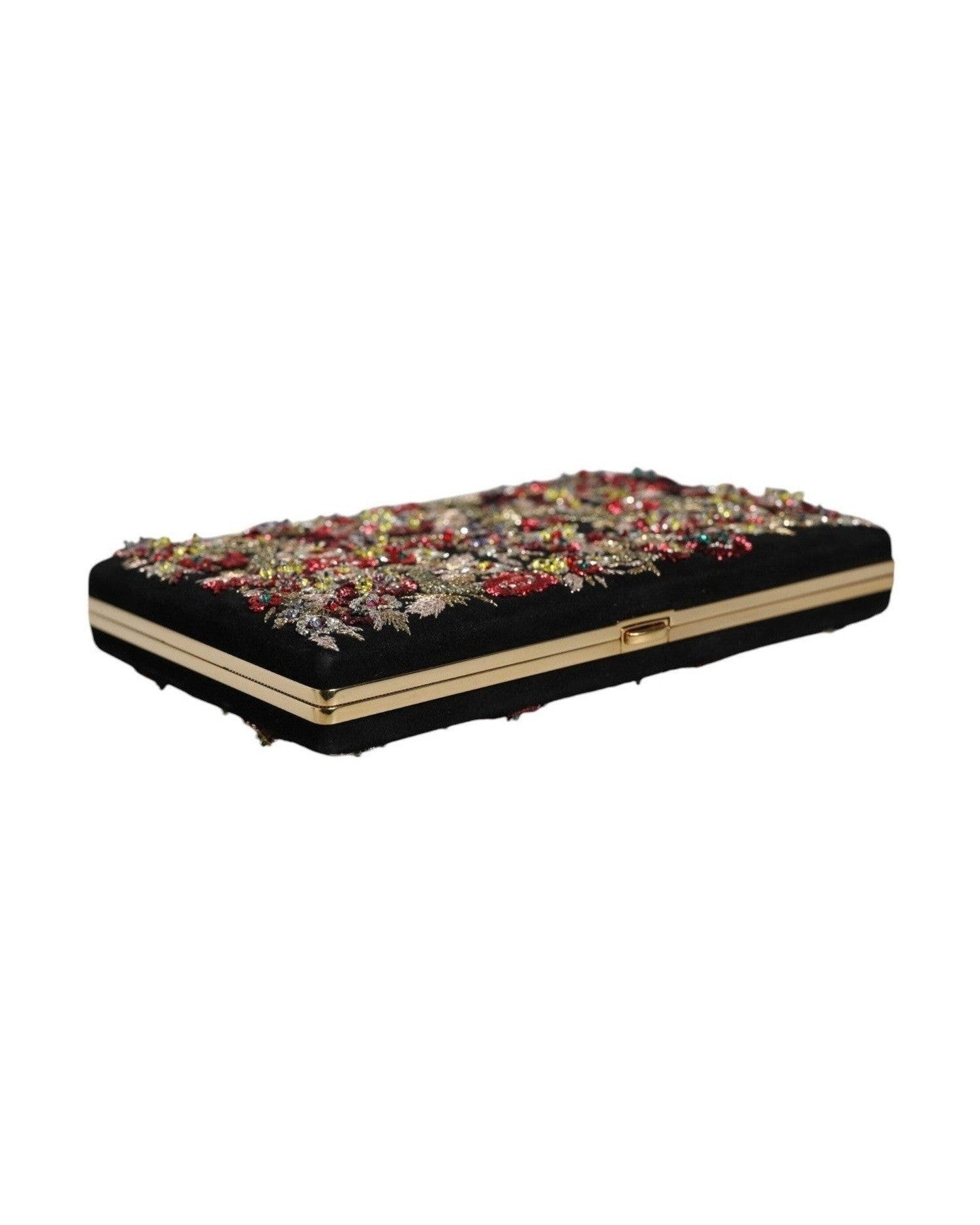 Dolce & Gabbana Floral Frame Clutch Evening Purse Multicolor Gold Bag Glam Steals