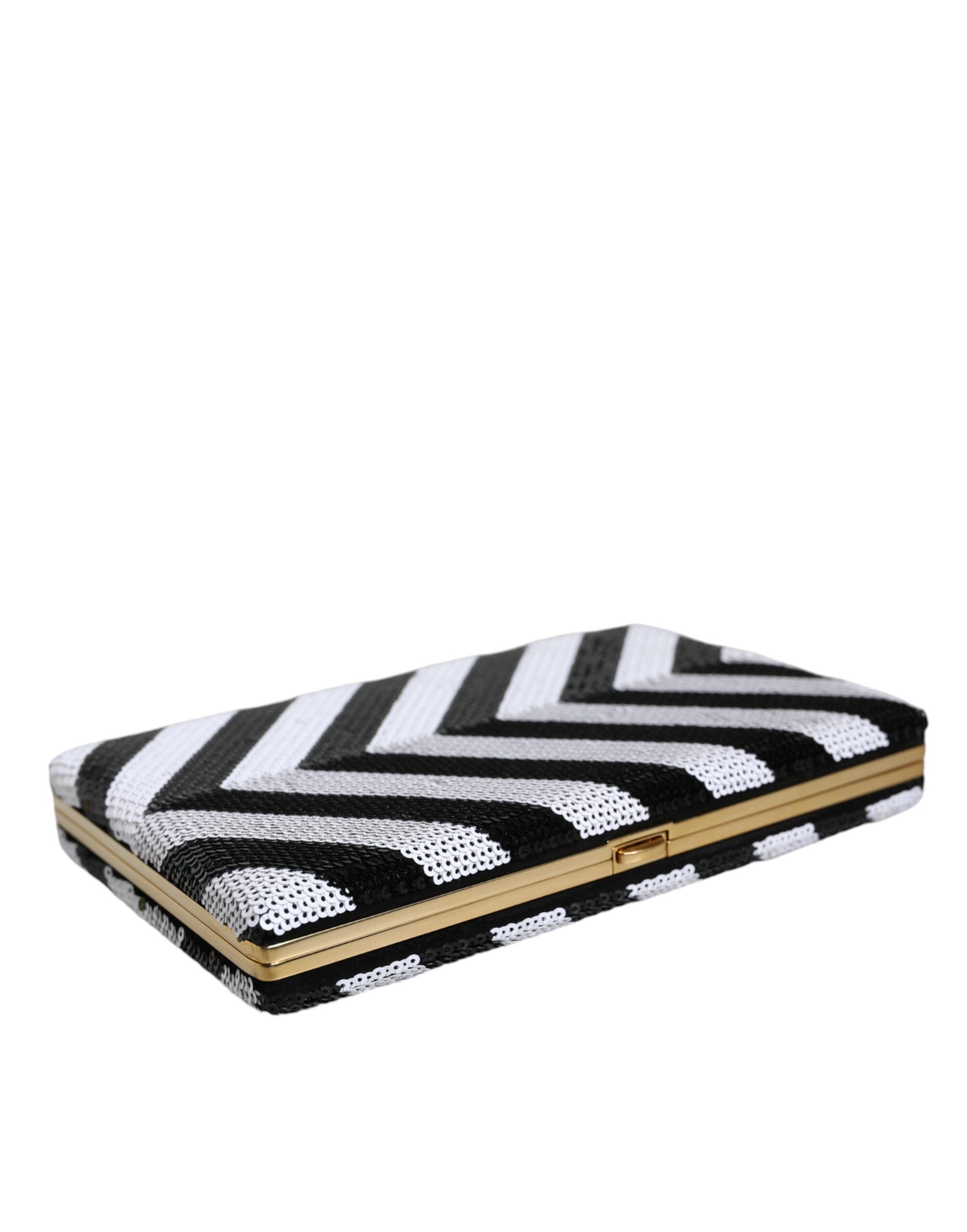 Dolce & Gabbana Frame Clutch Evening Party Purse Black White Gold Bag Glam Steals