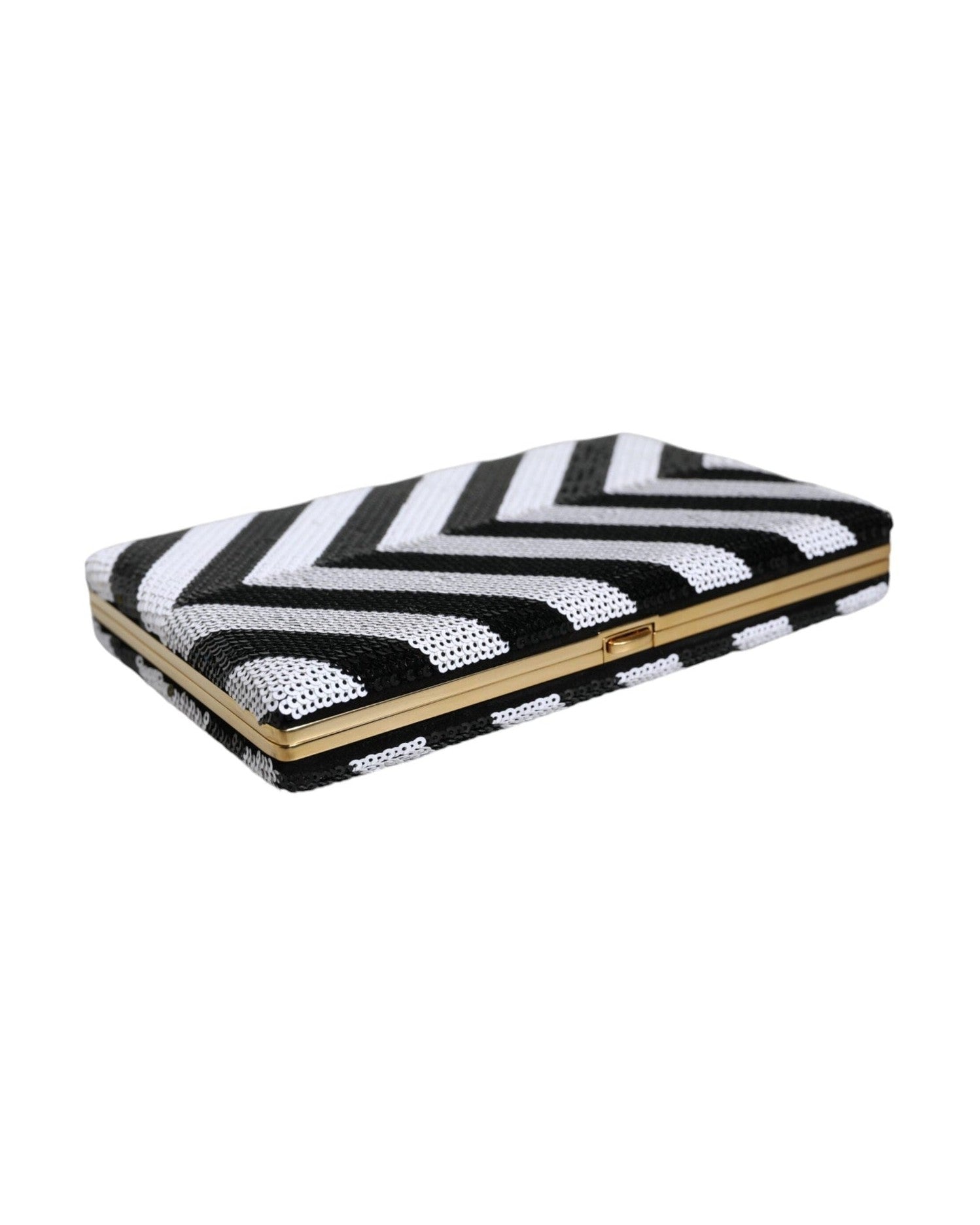 Dolce & Gabbana Frame Clutch Evening Party Purse Black White Gold Bag Glam Steals