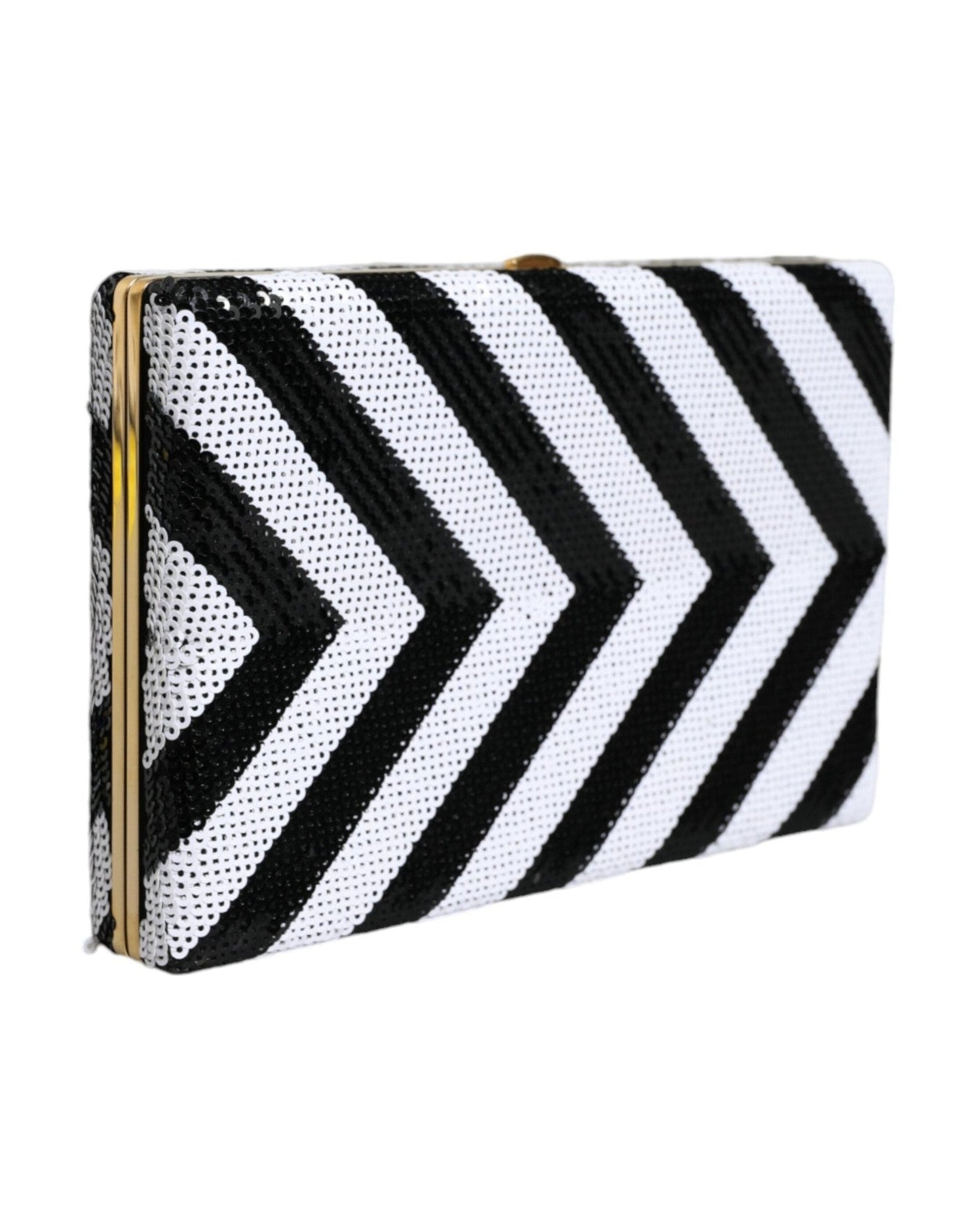 Dolce & Gabbana Frame Clutch Evening Party Purse Black White Gold Bag Glam Steals