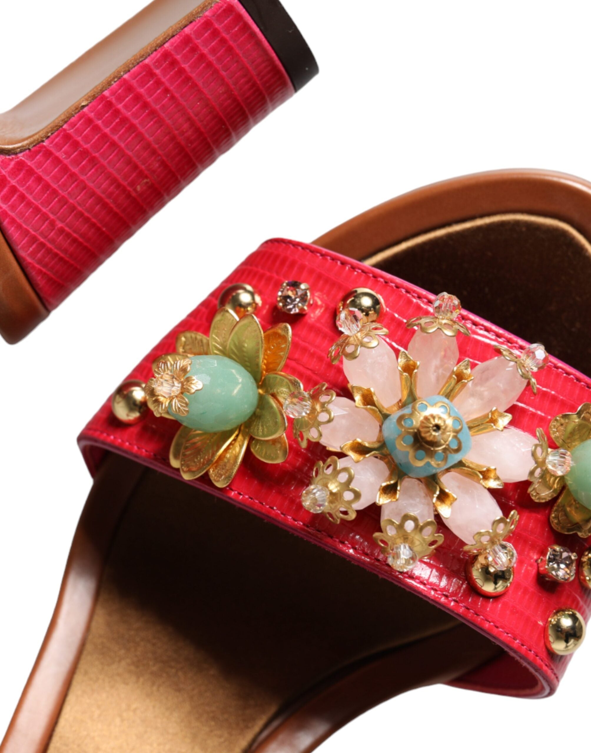Dolce & Gabbana Fuchsia Leather Embellished Keira Sandals Shoes Glam Steals