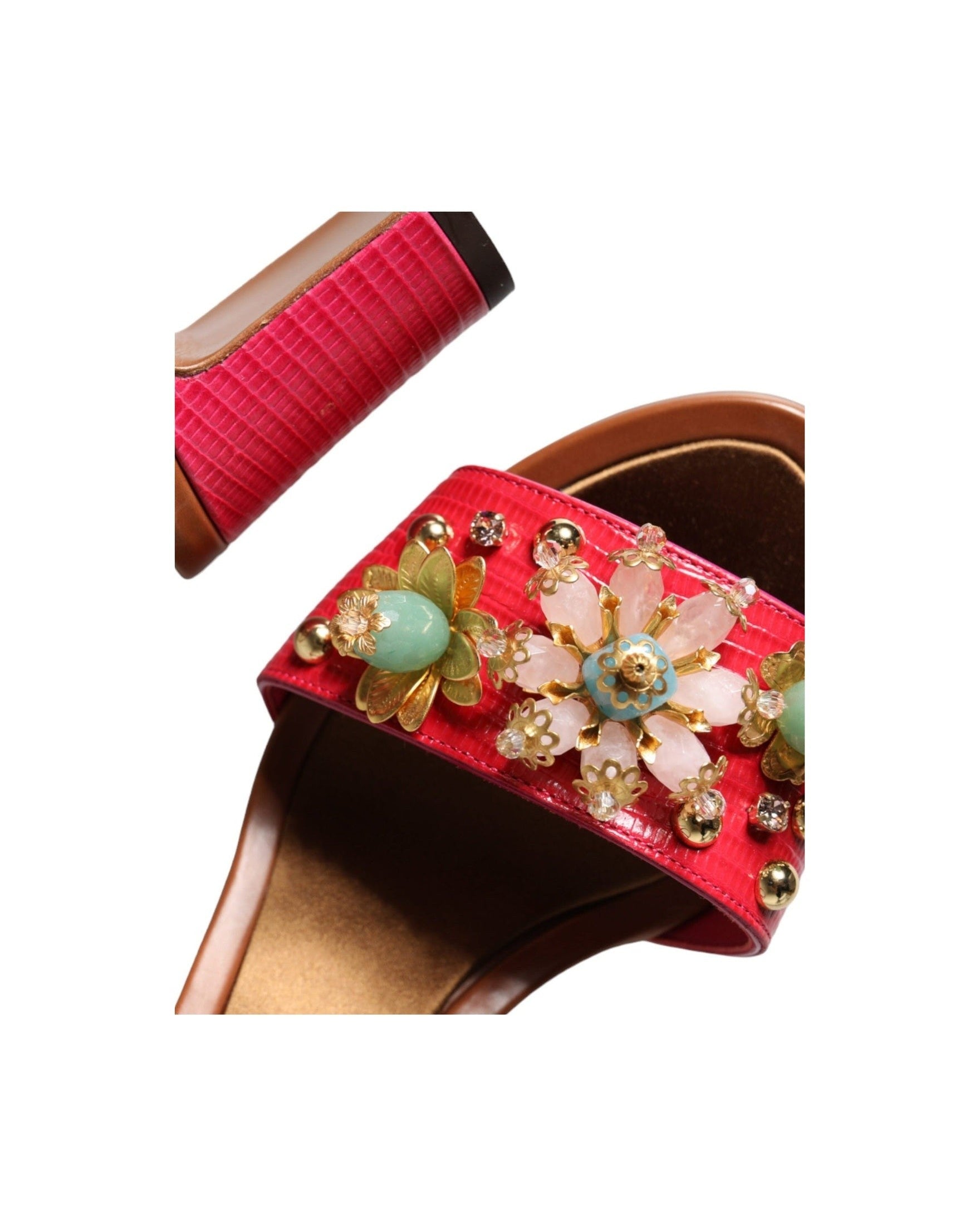 Dolce & Gabbana Fuchsia Leather Embellished Keira Sandals Shoes Glam Steals