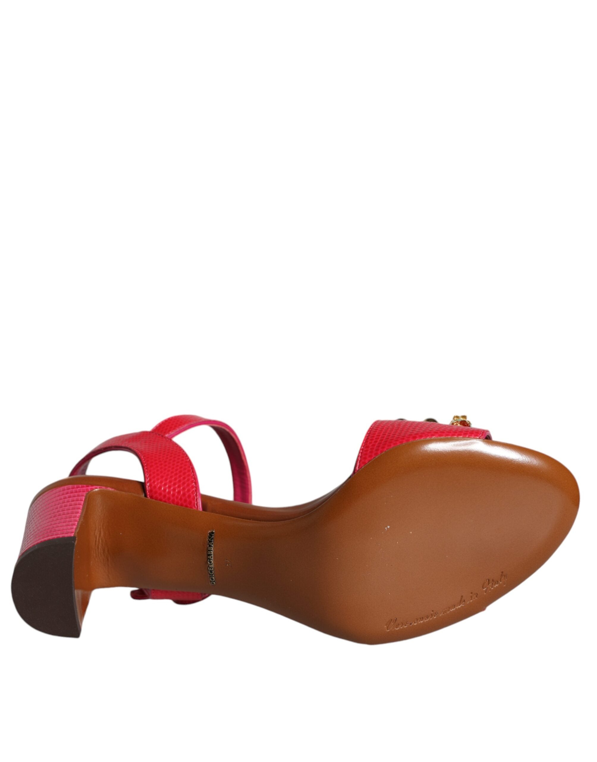 Dolce & Gabbana Fuchsia Leather Embellished Keira Sandals Shoes Glam Steals