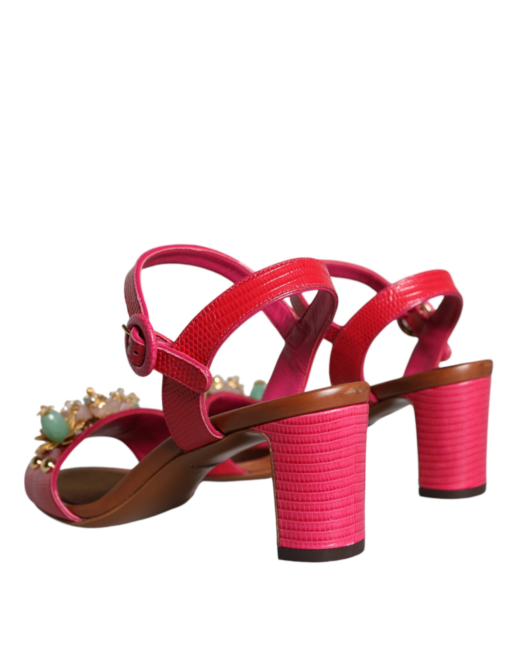 Dolce & Gabbana Fuchsia Leather Embellished Keira Sandals Shoes Glam Steals