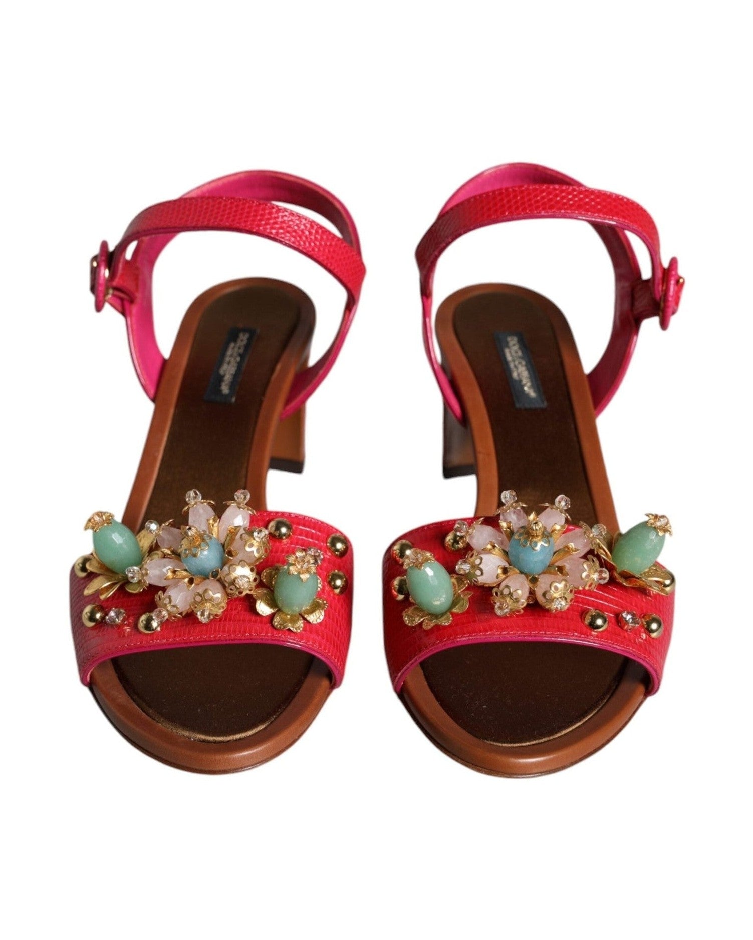 Dolce & Gabbana Fuchsia Leather Embellished Keira Sandals Shoes Glam Steals