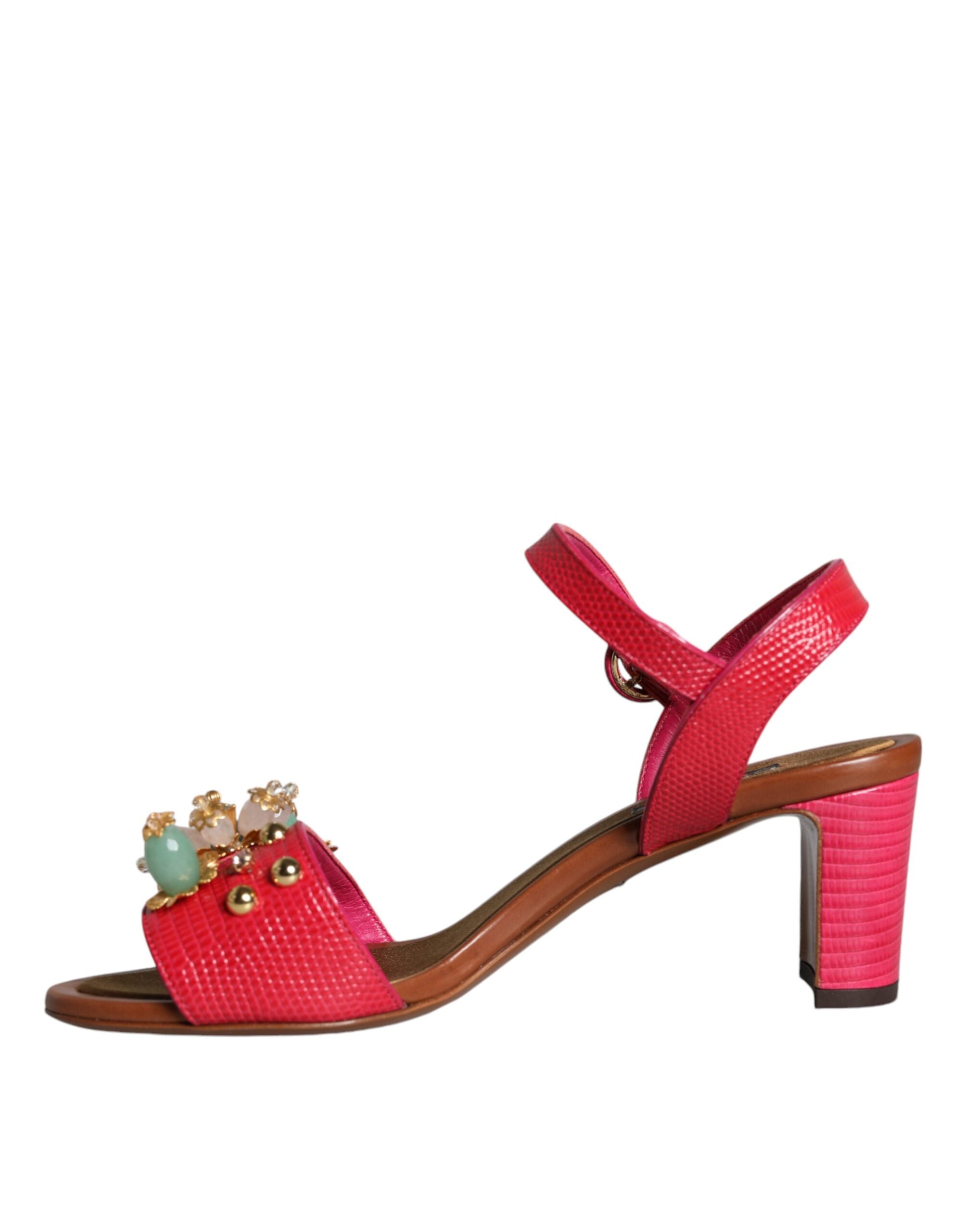 Dolce & Gabbana Fuchsia Leather Embellished Keira Sandals Shoes Glam Steals