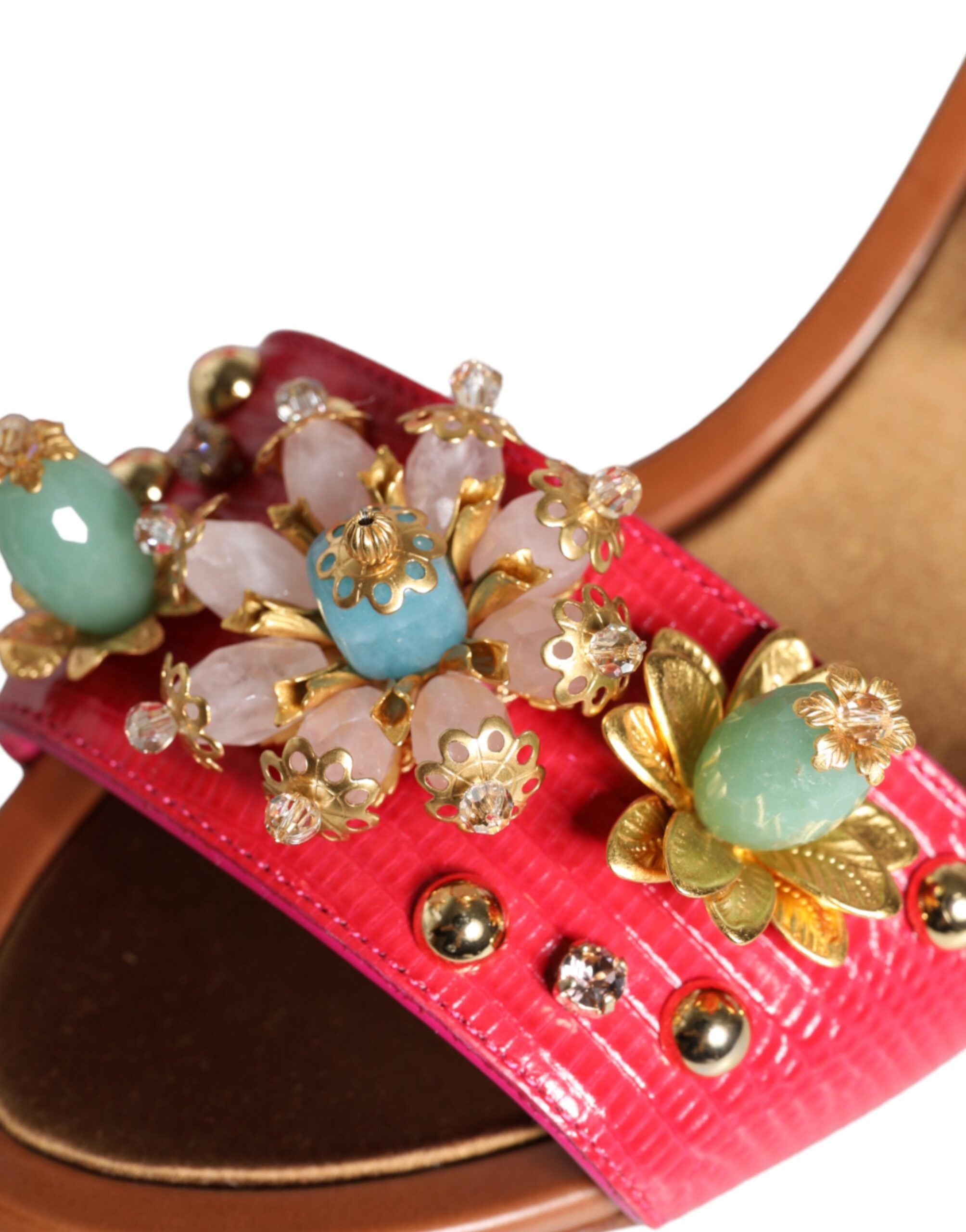 Dolce & Gabbana Fuchsia Leather Embellished Keira Sandals Shoes Glam Steals