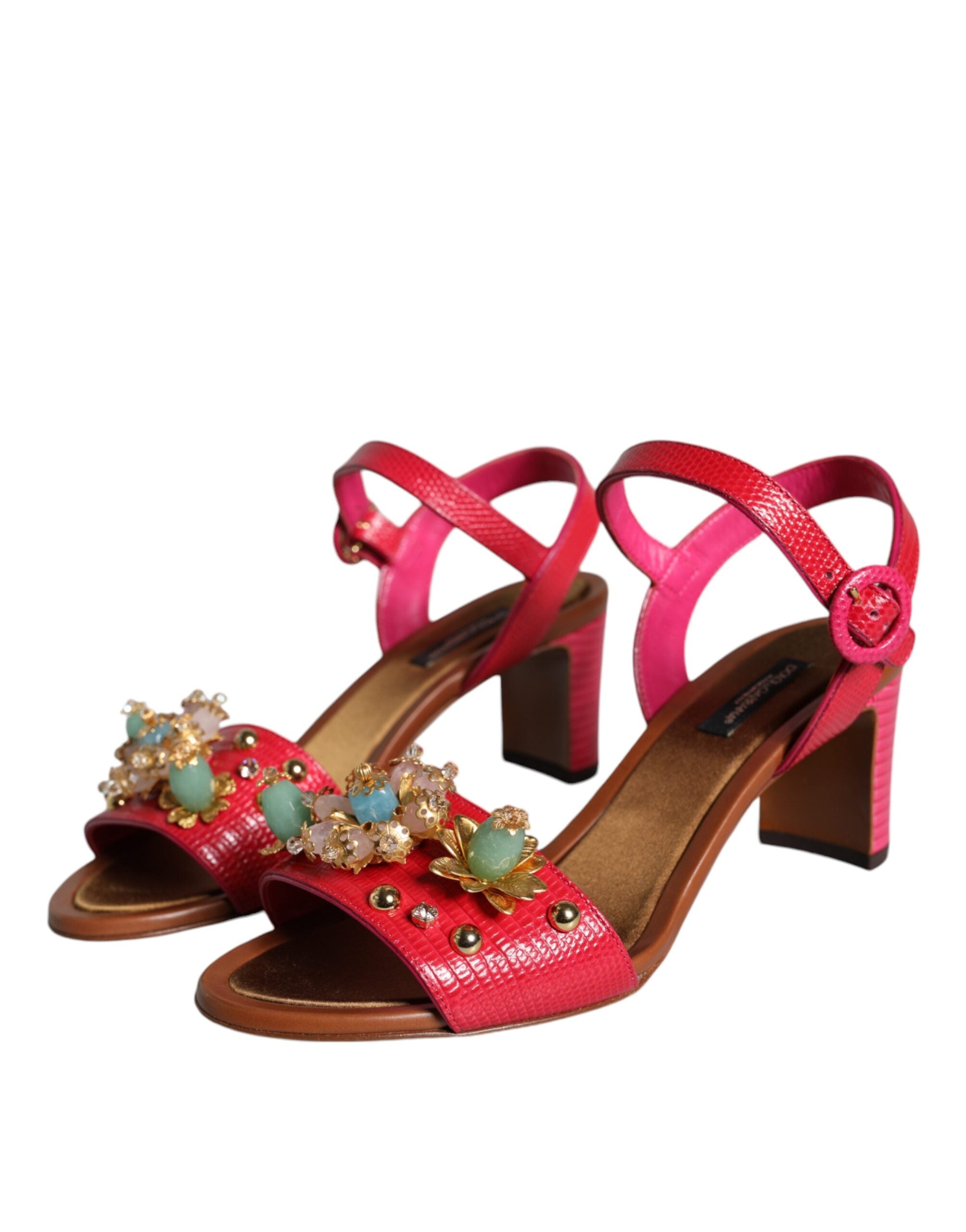 Dolce & Gabbana Fuchsia Leather Embellished Keira Sandals Shoes Glam Steals