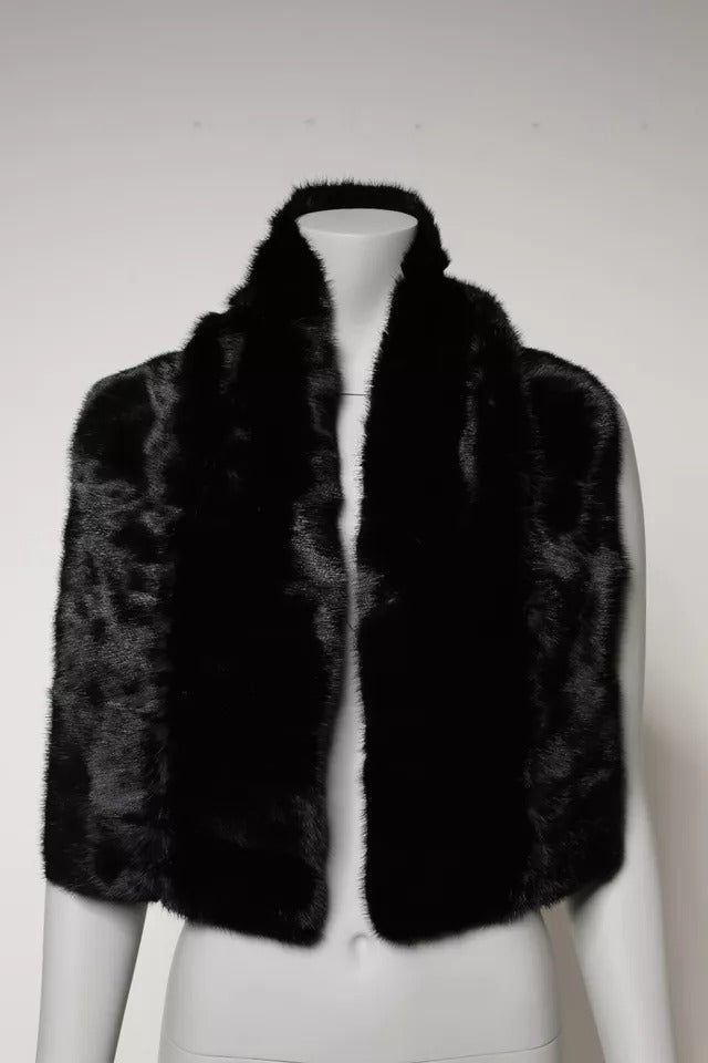 Dolce & Gabbana Fur Shawl Neck Wrap Cover Collar Black Scarf Glam Steals